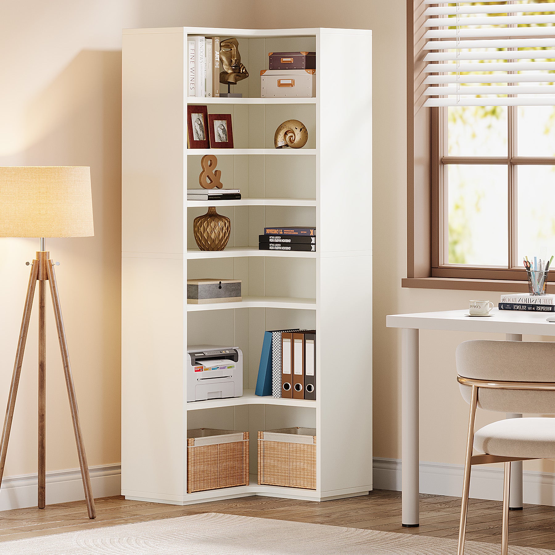 9-Tier Corner Bookshelf, Modern L-Shaped Bookcase Display Shelf