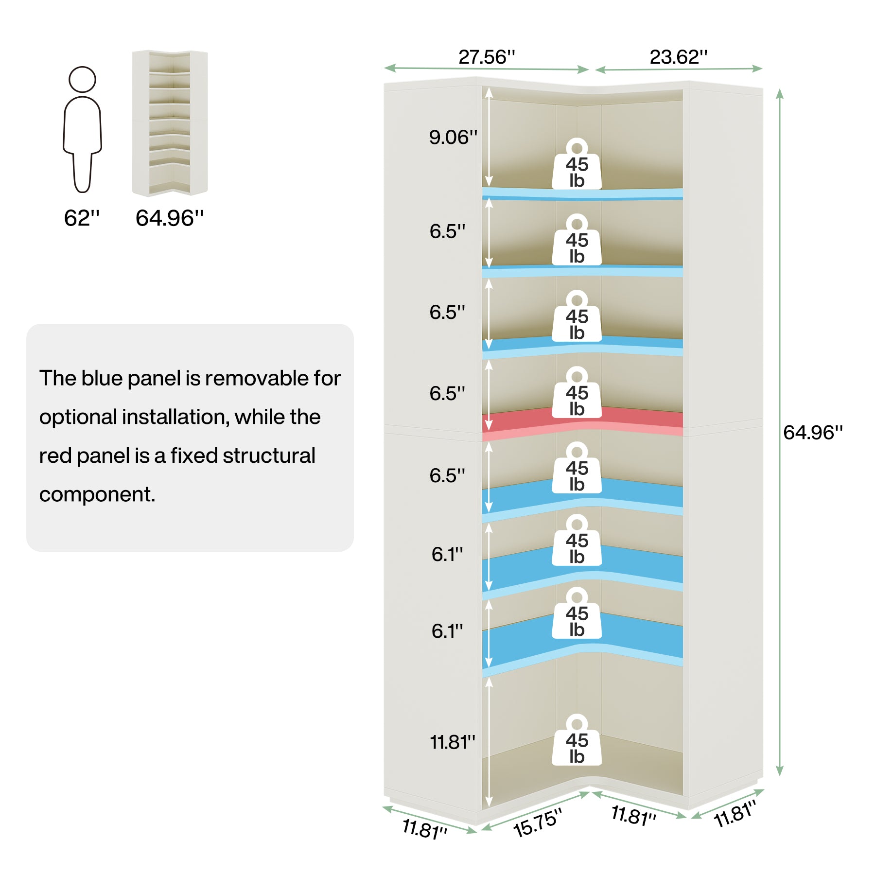 9-Tier Corner Bookshelf, Modern L-Shaped Bookcase Display Shelf