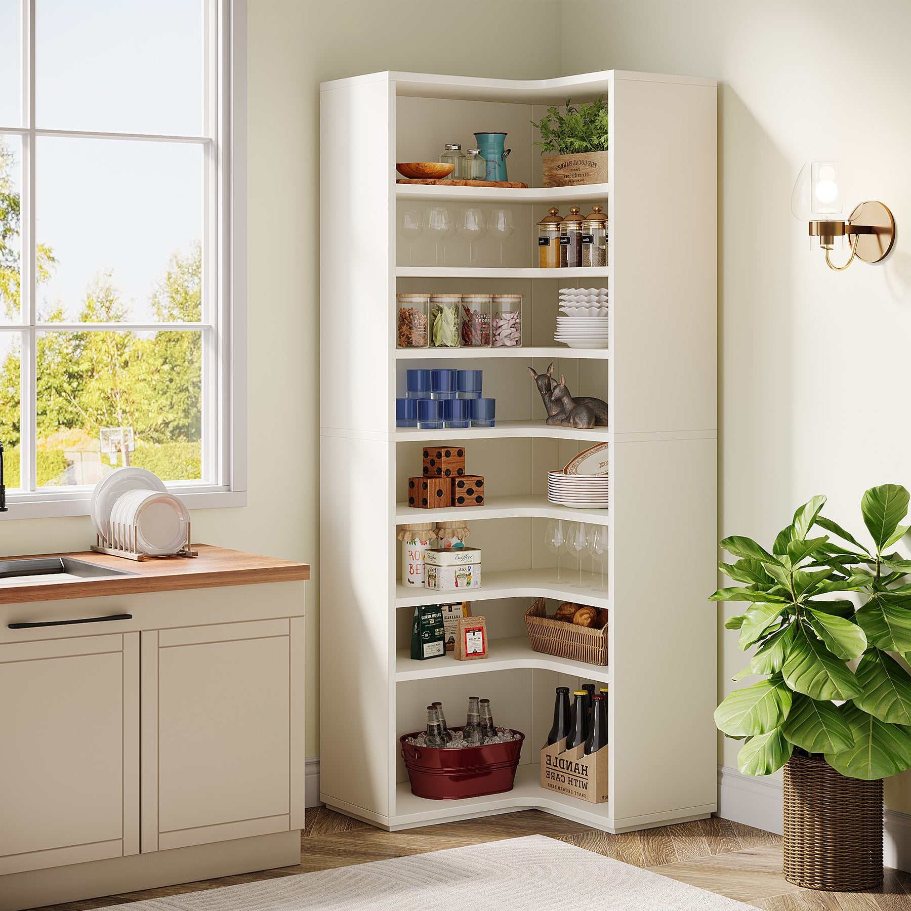 9-Tier Corner Bookshelf, Modern L-Shaped Bookcase Display Shelf