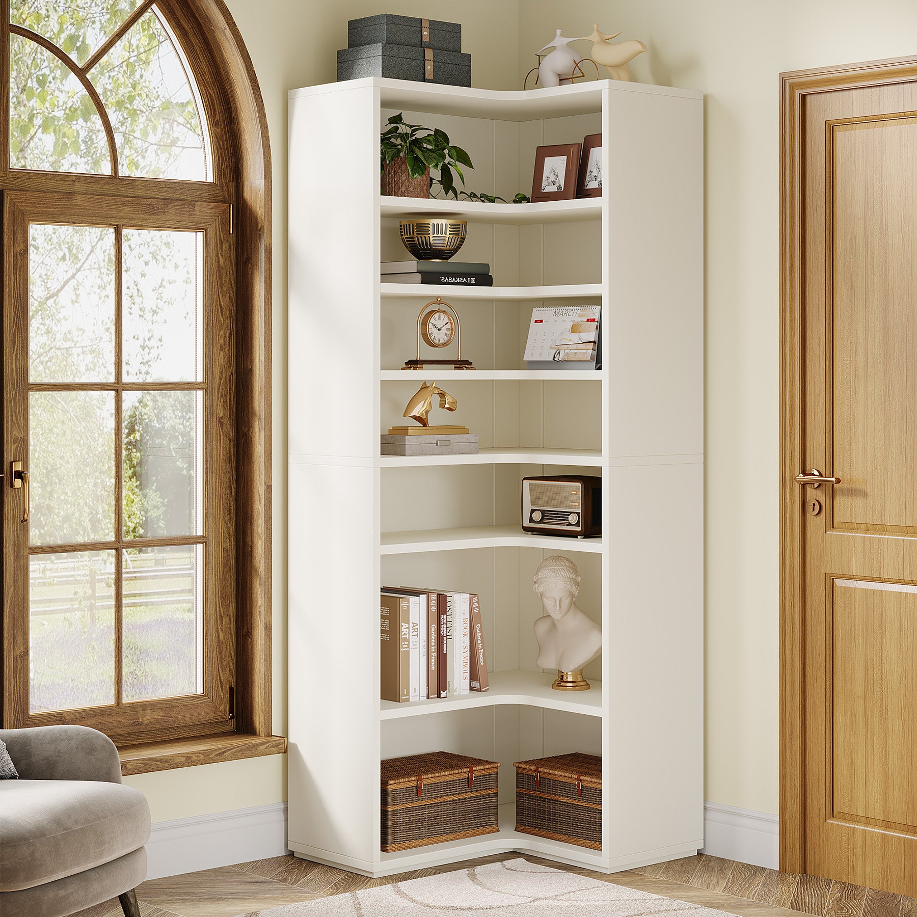 9-Tier Corner Bookshelf, Modern L-Shaped Bookcase Display Shelf