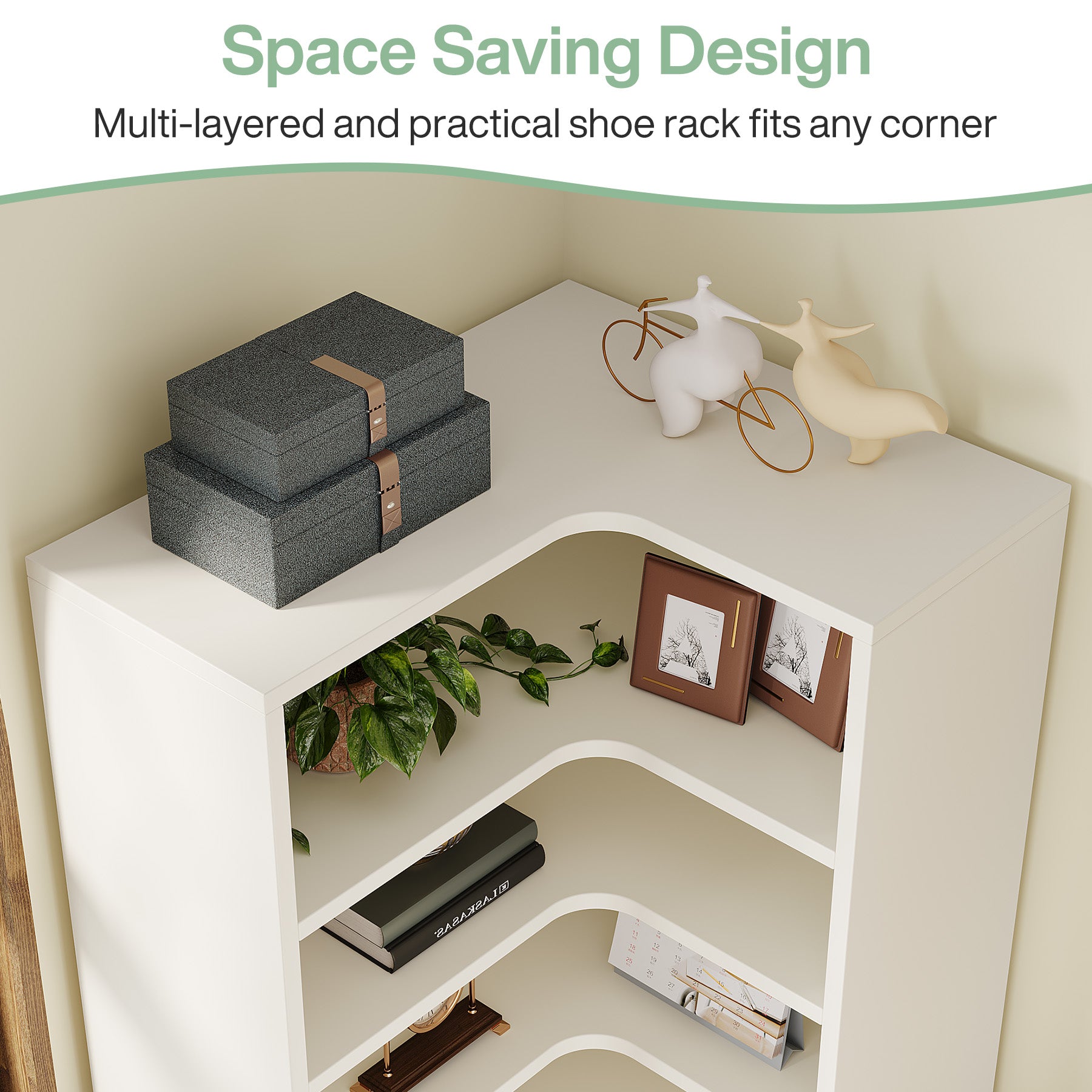 9-Tier Corner Bookshelf, Modern L-Shaped Bookcase Display Shelf