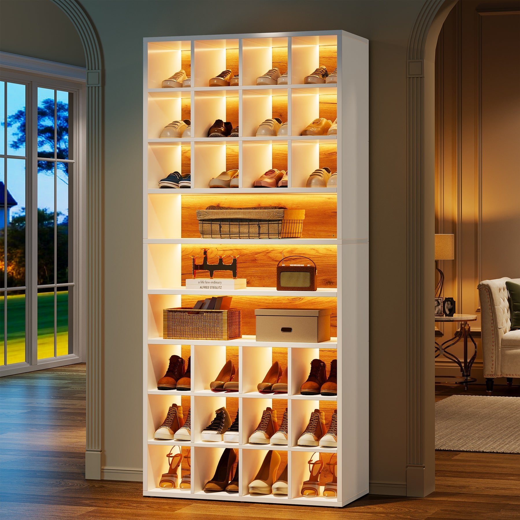 9-Tier Shoe Cabinet Shoe Rack Organizer with 24 Cubbies LED