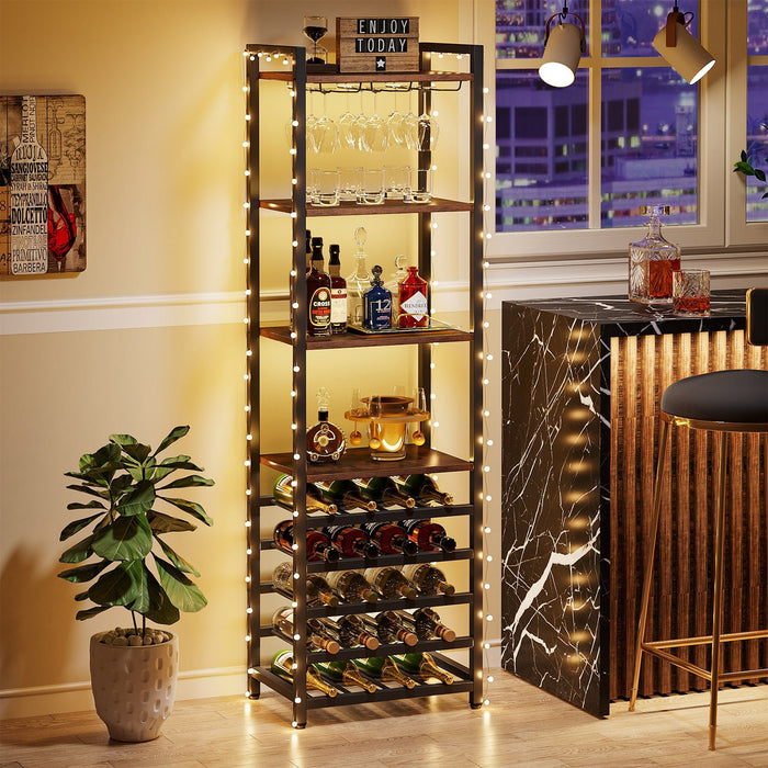 9 - Tier Wine Rack, 20 Bottle Wine Bar Cabinet with Glass Holder Tribesigns