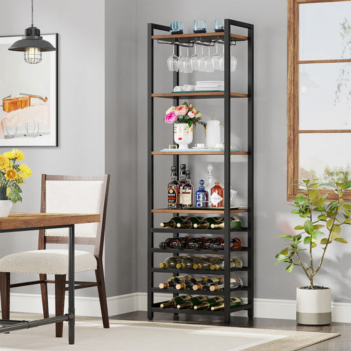 9 - Tier Wine Rack, 20 Bottle Wine Bar Cabinet with Glass Holder Tribesigns