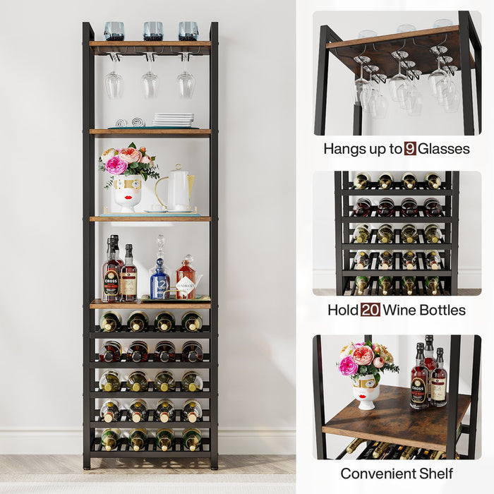 9 - Tier Wine Rack, 20 Bottle Wine Bar Cabinet with Glass Holder Tribesigns