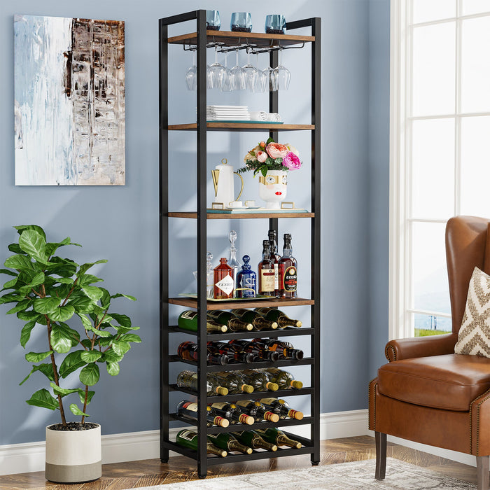 9 - Tier Wine Rack, 20 Bottle Wine Bar Cabinet with Glass Holder Tribesigns