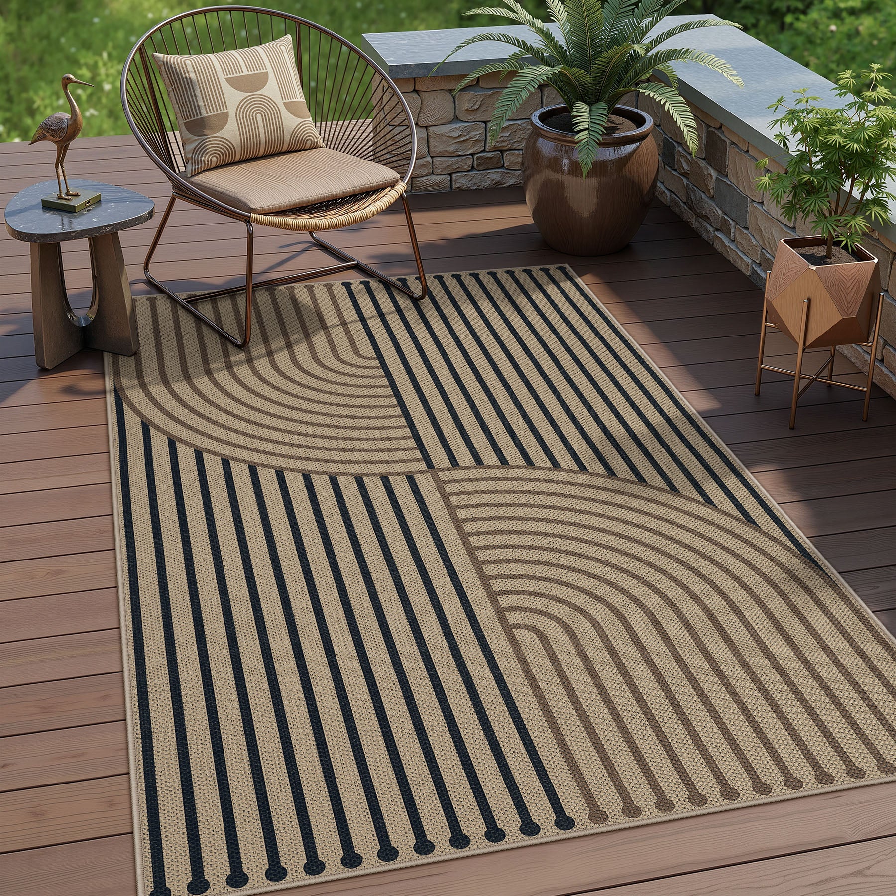 Boho Jute Washable Area Rug, Non-Slip Neutral Abstract, Indoor Outdoor Entryway Kitchen Patio Rug