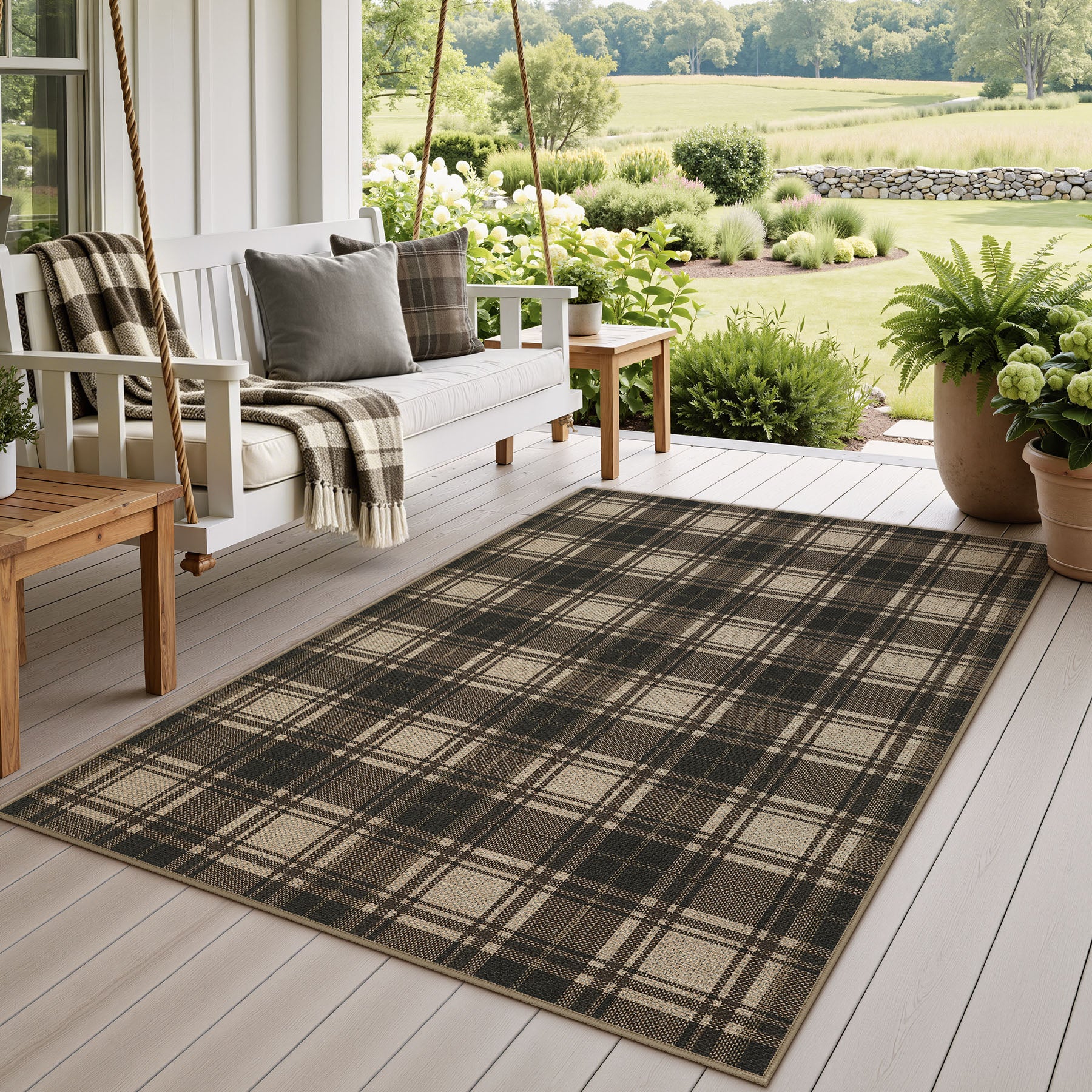 3x5/5x7 Plaid Easy Jute Washable Area Rug, Farmhouse Non-Slip Indoor Carpet for Porch Living Bedroom, Oeko-Tex Certified