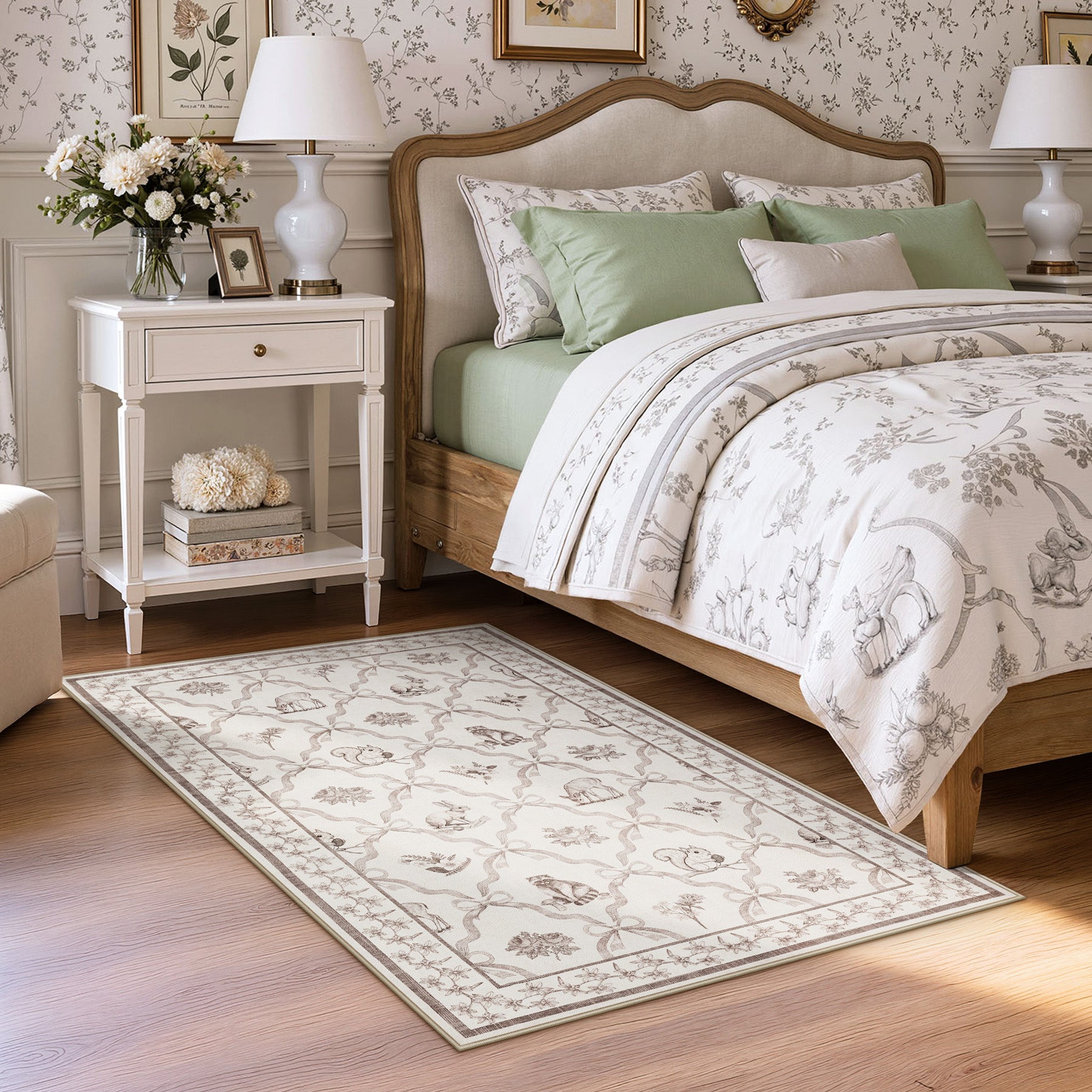 3x5/5x7 Boho Animal Floral Area Rugs for Living Room, Bow Soft Washable Non-Slip Low Pile Carpet, Oeko-Tex Certified