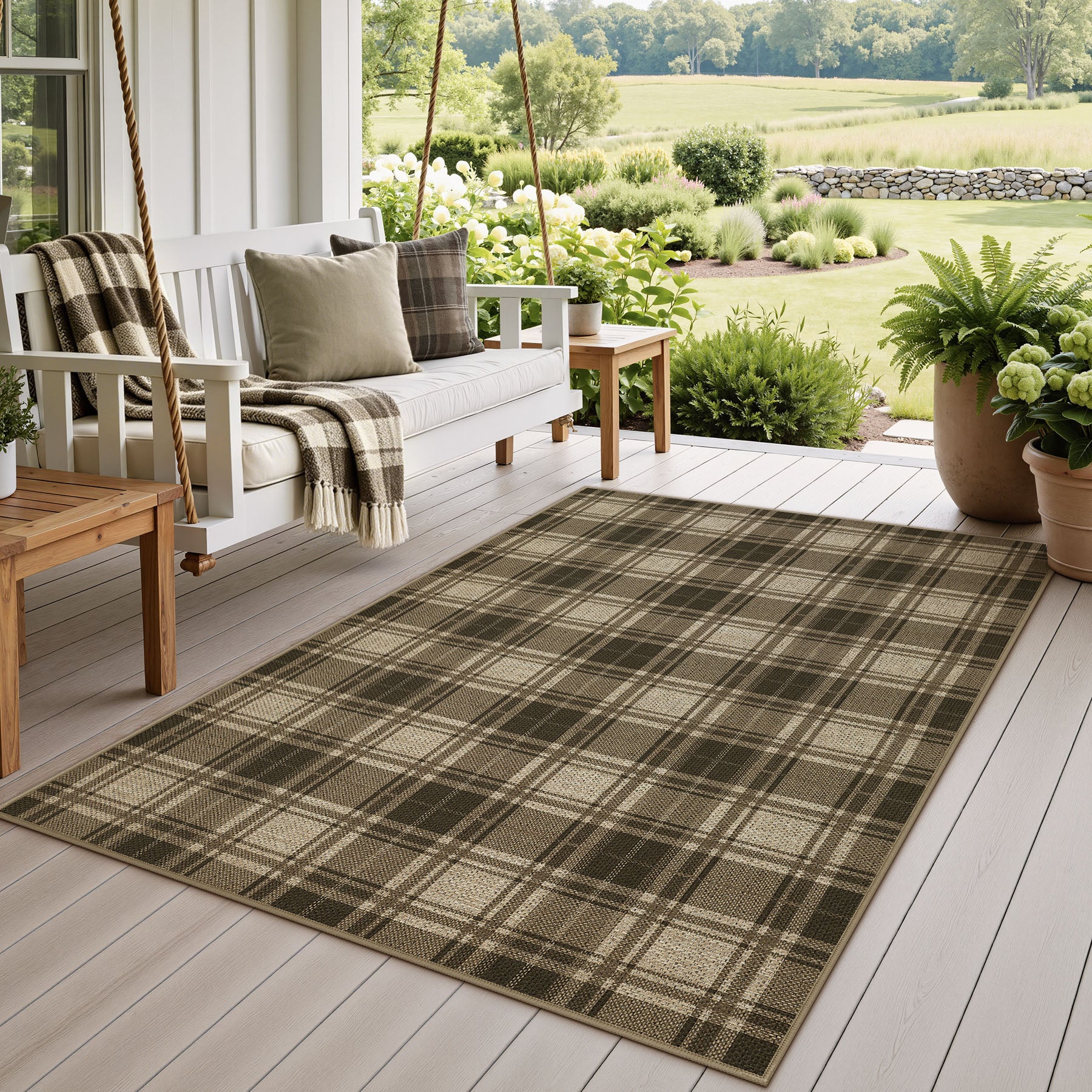 3x5/5x7 Plaid Easy Jute Washable Area Rug, Farmhouse Non-Slip Indoor Carpet for Porch Living Bedroom, Oeko-Tex Certified