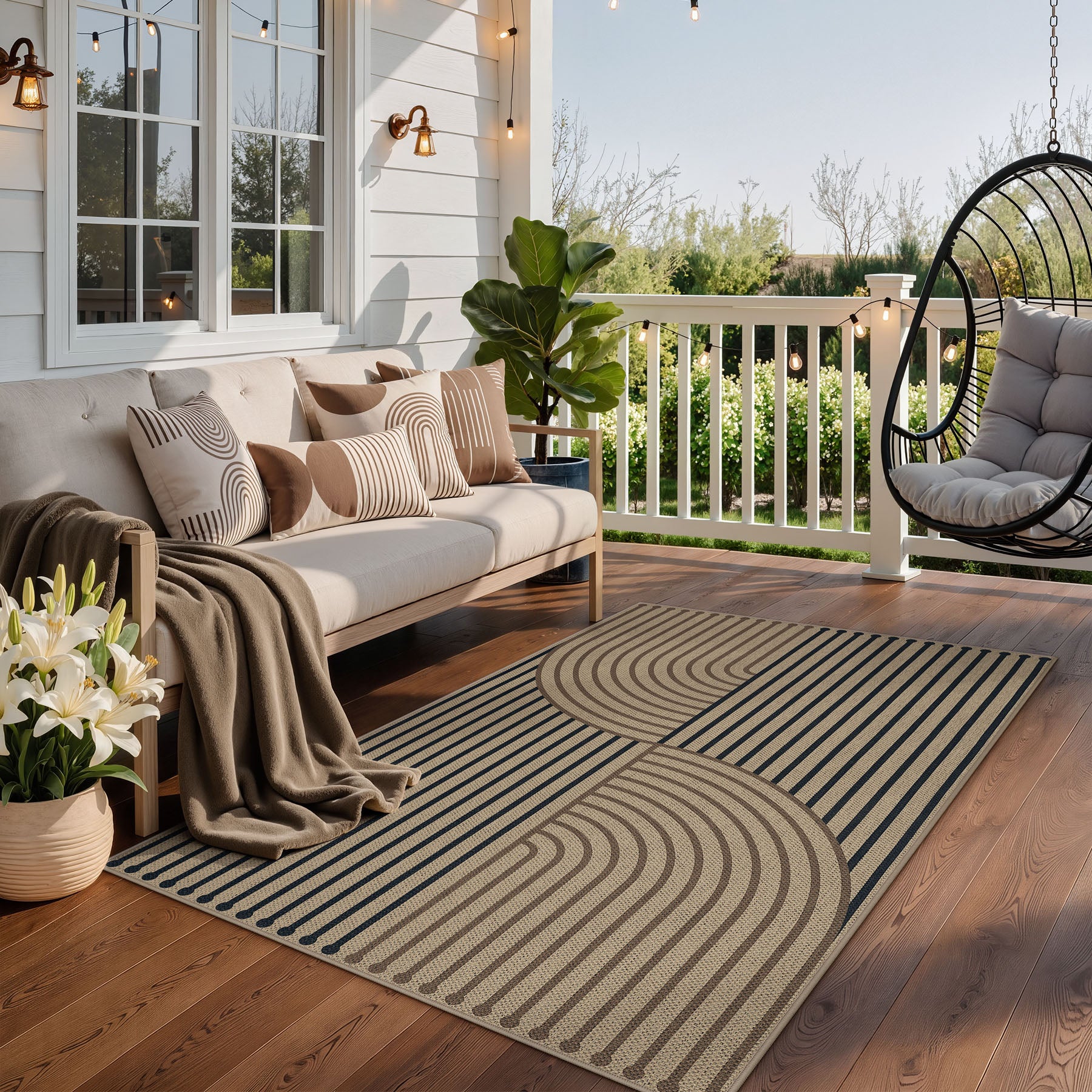Boho Jute Washable Area Rug, Non-Slip Neutral Abstract, Indoor Outdoor Entryway Kitchen Patio Rug