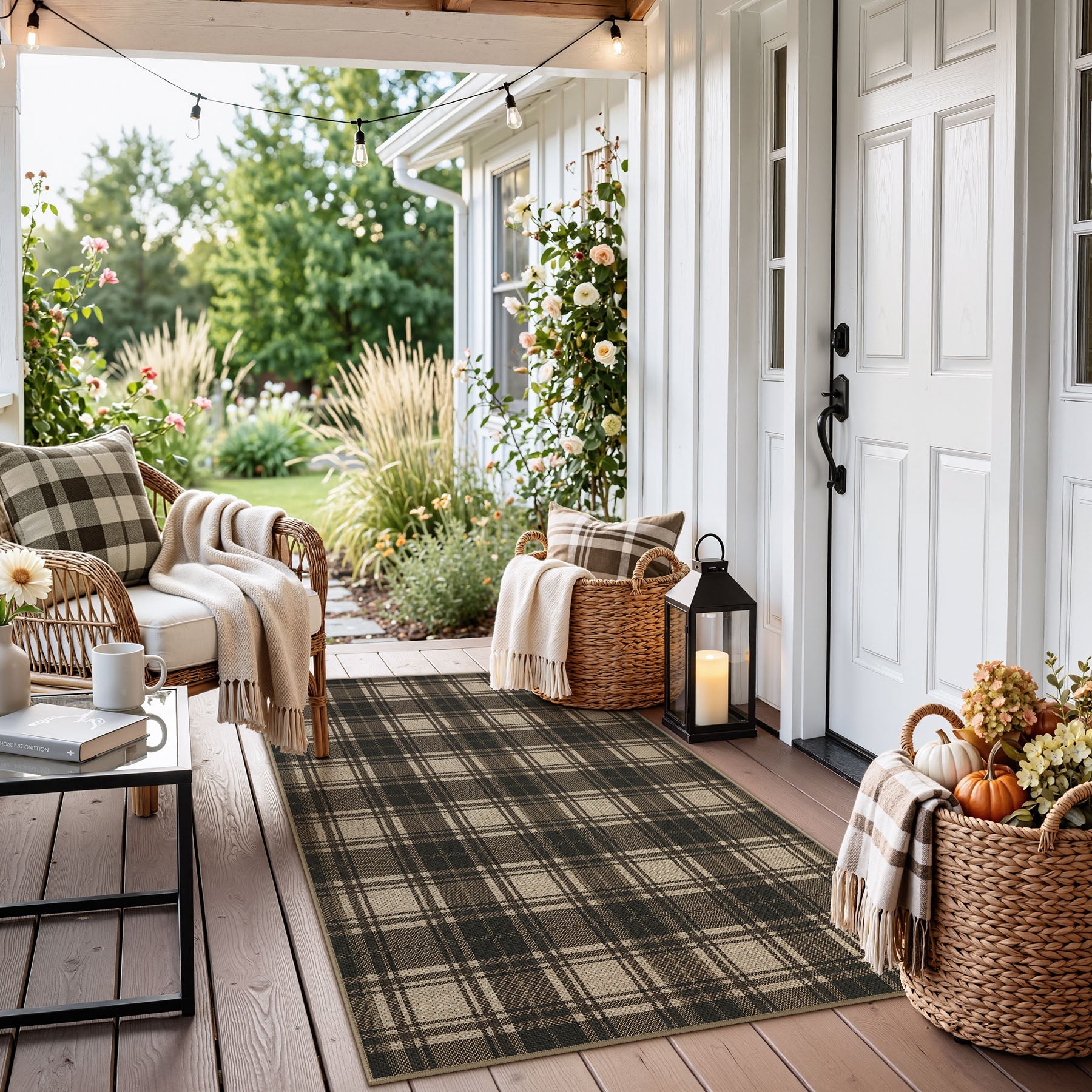 3x5/5x7 Plaid Easy Jute Washable Area Rug, Farmhouse Non-Slip Indoor Carpet for Porch Living Bedroom, Oeko-Tex Certified