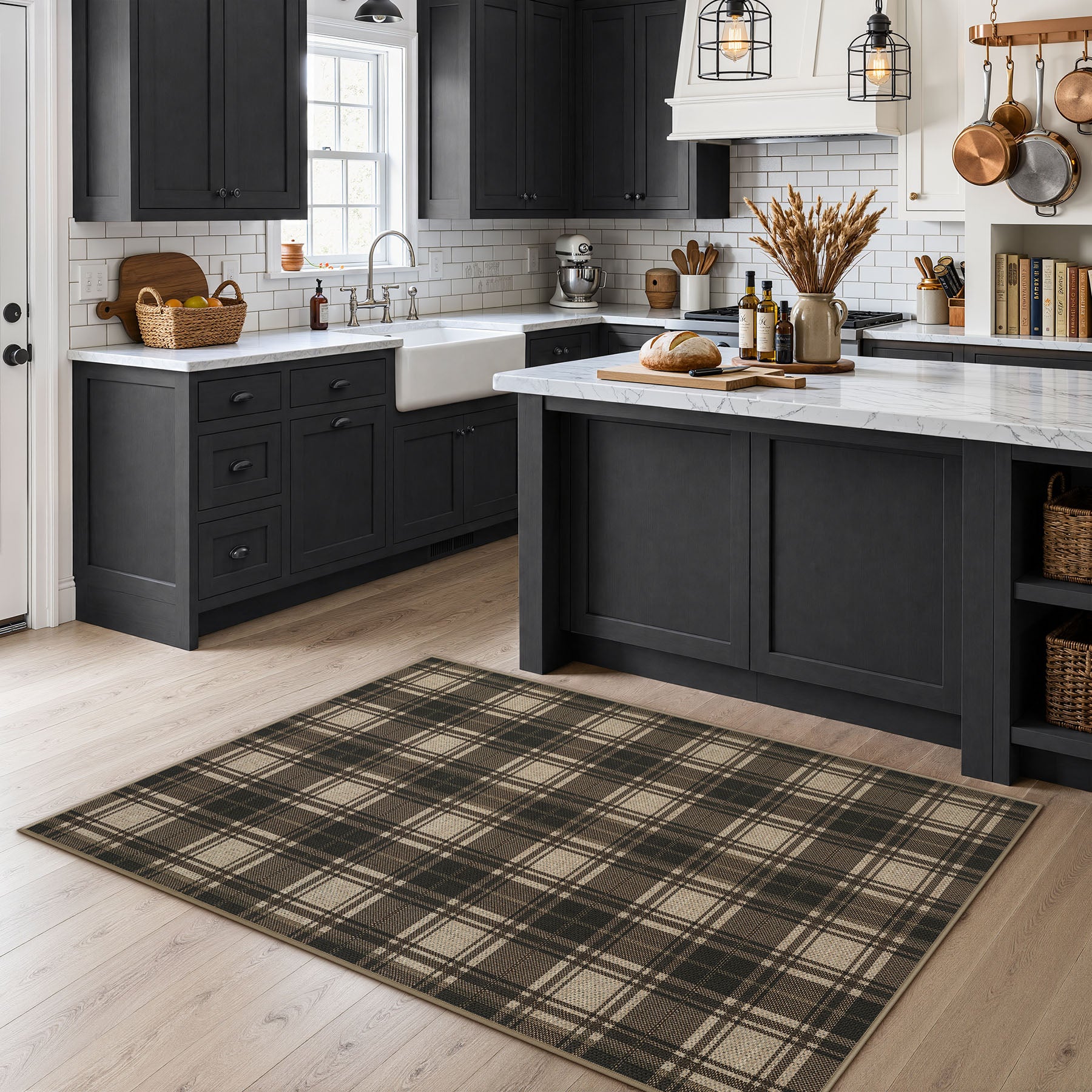 3x5/5x7 Plaid Easy Jute Washable Area Rug, Farmhouse Non-Slip Indoor Carpet for Porch Living Bedroom, Oeko-Tex Certified