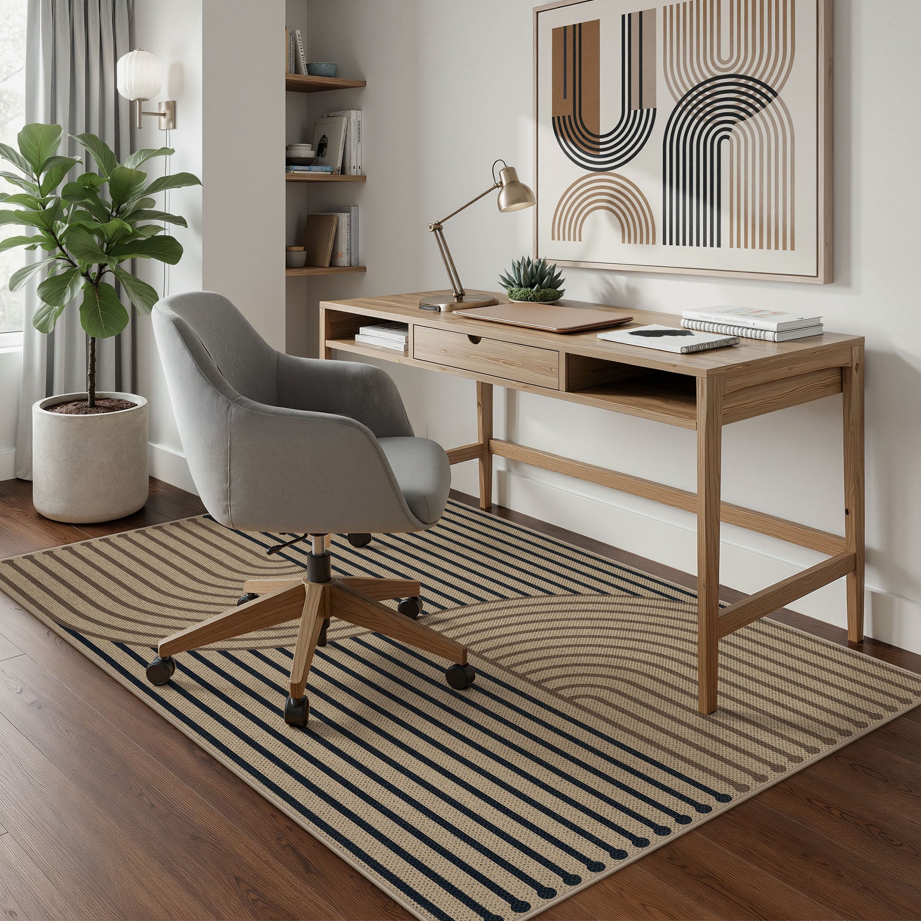 Boho Jute Washable Area Rug, Non-Slip Neutral Abstract, Indoor Outdoor Entryway Kitchen Patio Rug