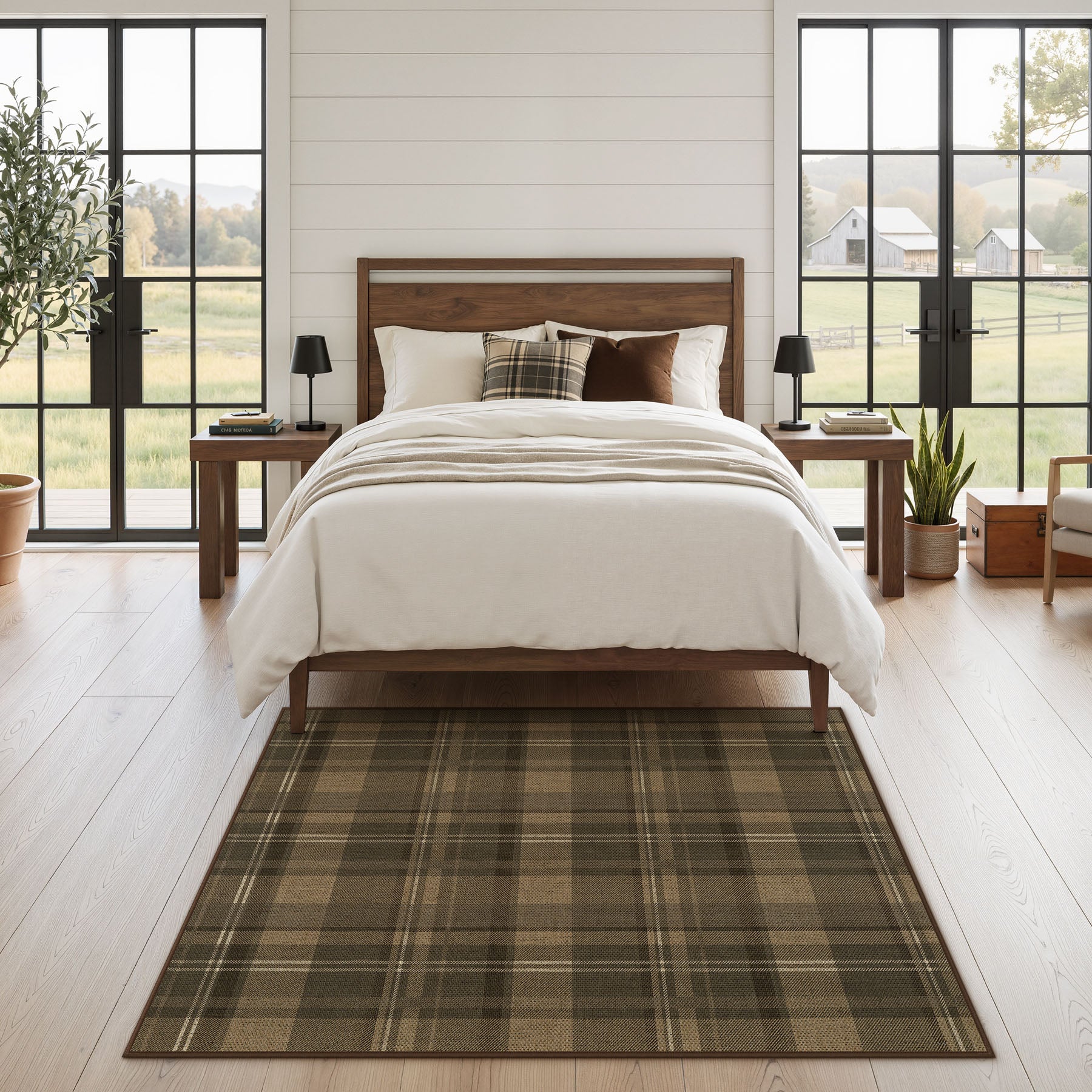 3x5/5x7 Plaid Easy Jute Washable Area Rug, Farmhouse Non-Slip Indoor Carpet for Porch Living Bedroom, Oeko-Tex Certified
