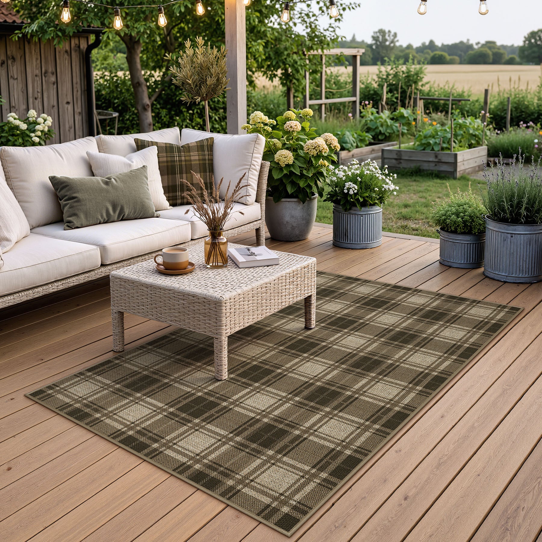 3x5/5x7 Plaid Easy Jute Washable Area Rug, Farmhouse Non-Slip Indoor Carpet for Porch Living Bedroom, Oeko-Tex Certified
