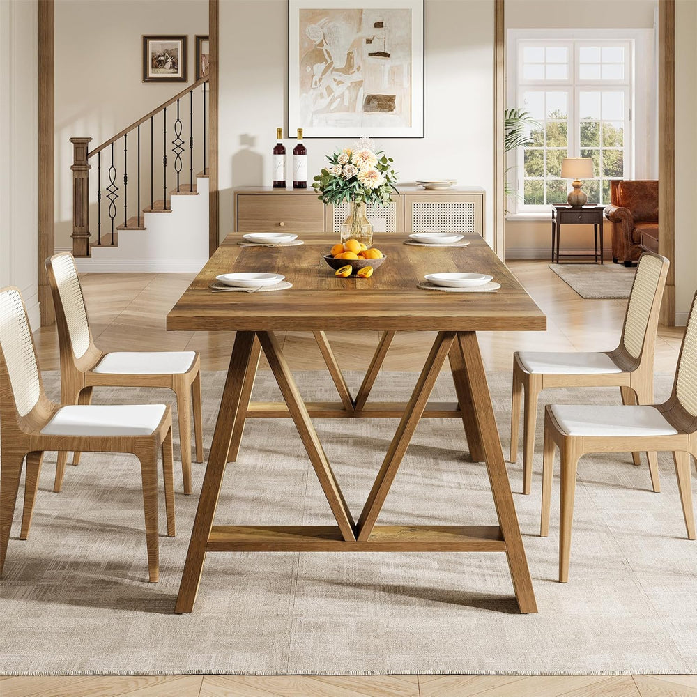 63" Dining Table, Rectangular Wooden Kitchen Table for 4-6-Tribesigns