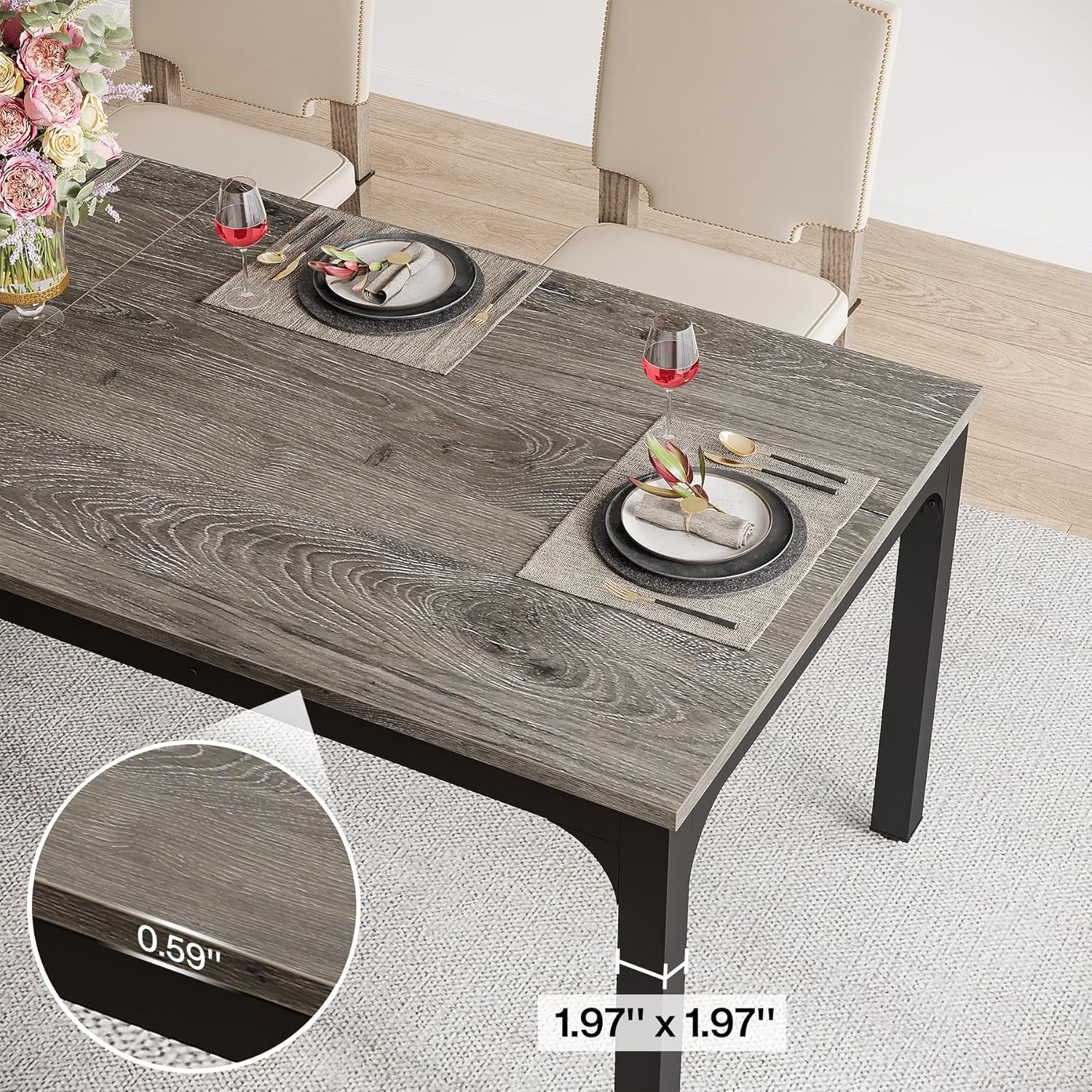 Tribesigns 78.7" Industrial Dining Table, Rustic Rectangular Wood Table with Metal Legs