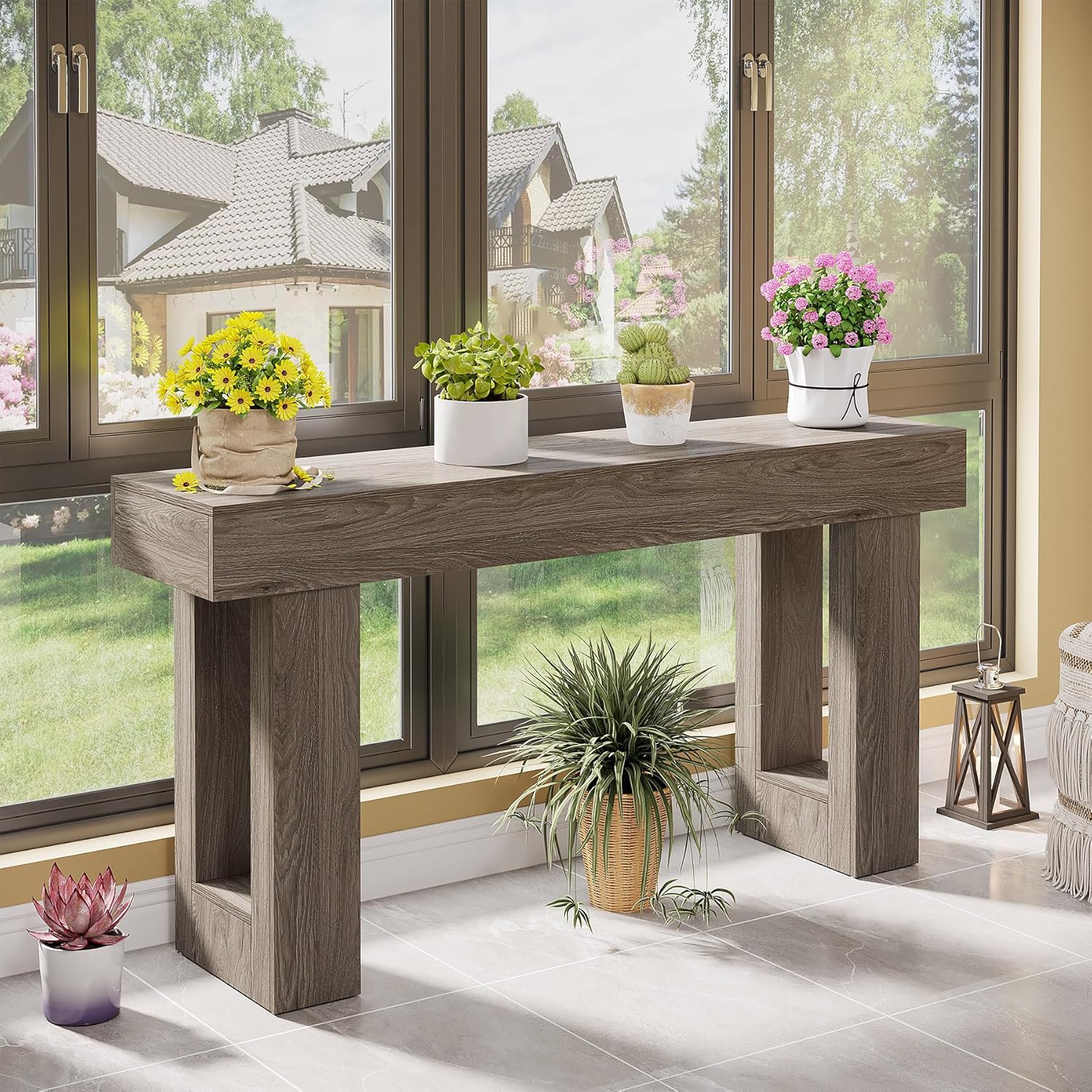 Wooden Sofa Table, 63-Inch Console Table For Entryway