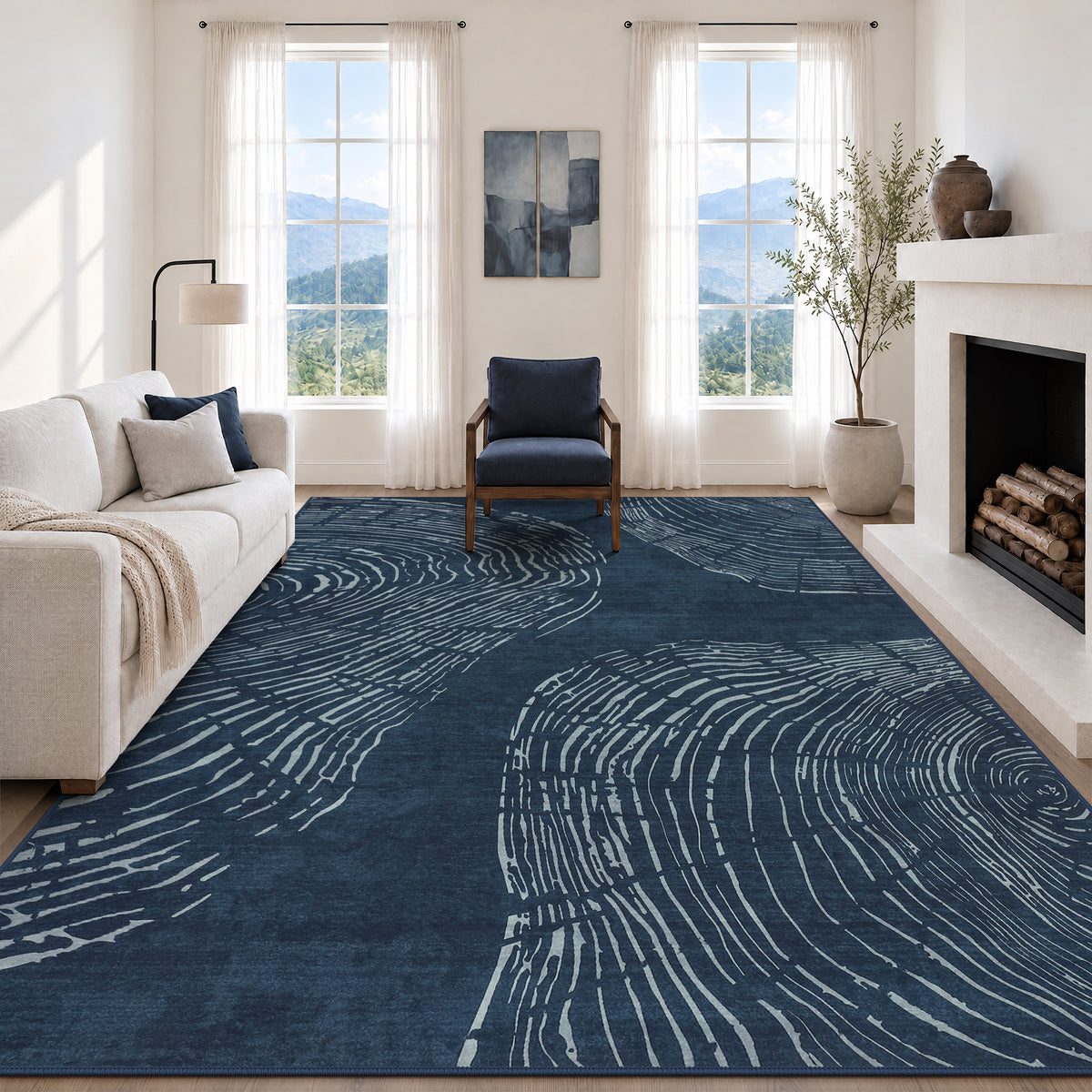 Abstract Machine Washable Area Rug, Soft Boho Minimalist Non-Slip Low Pile Carpet, Oeko-Tex Certified