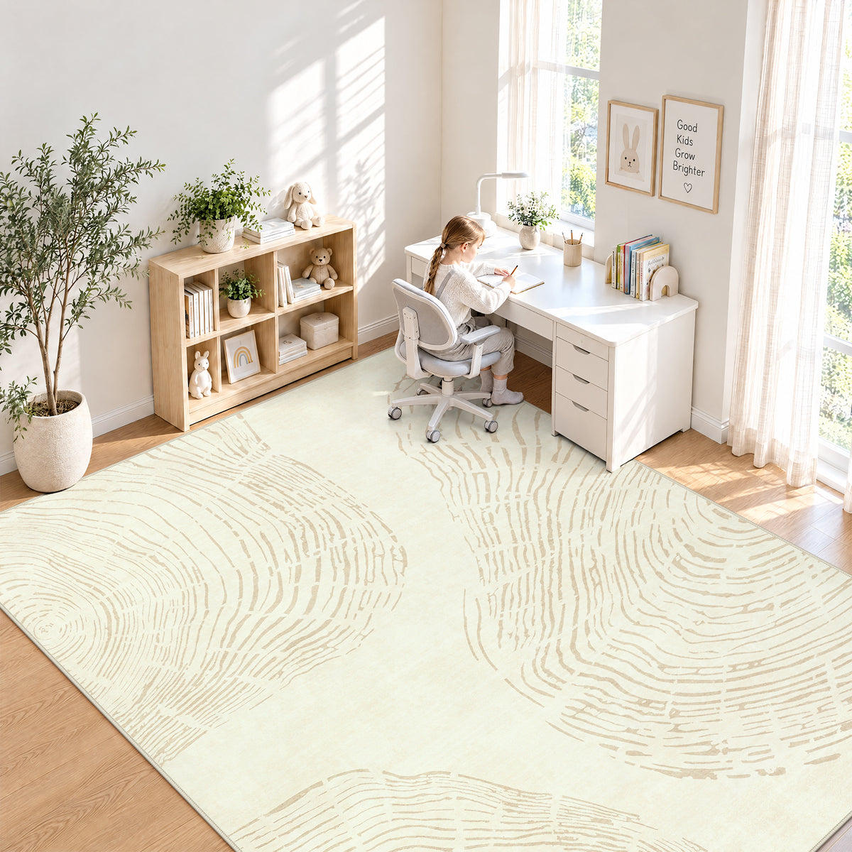 Abstract Machine Washable Area Rug, Soft Boho Minimalist Non-Slip Low Pile Carpet, Oeko-Tex Certified