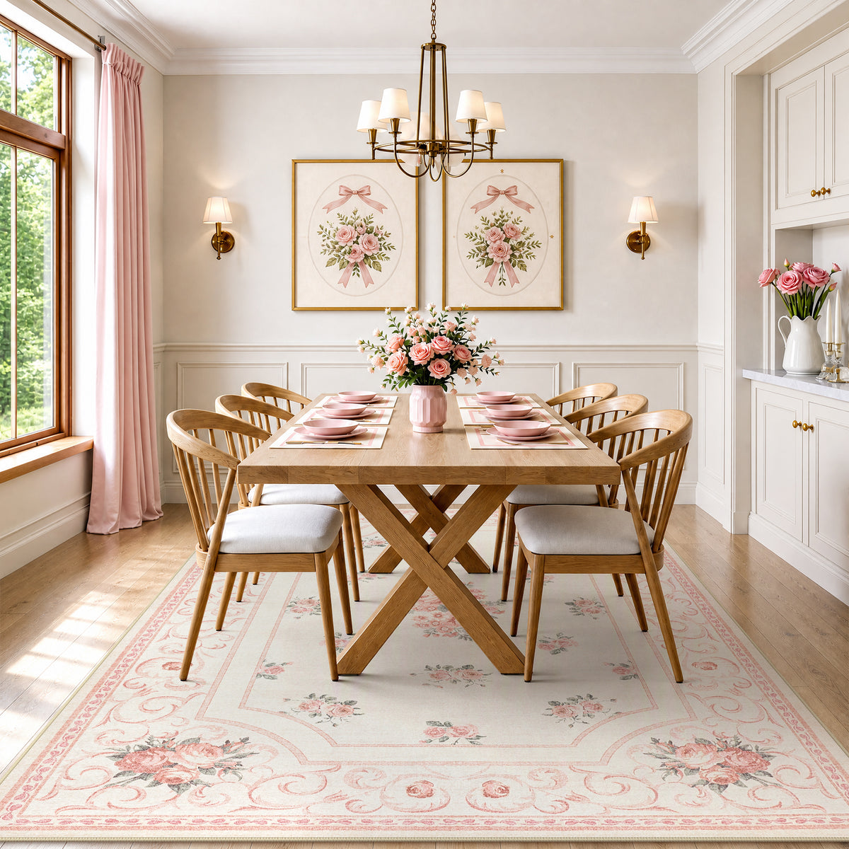 Boho Floral Area Rug,Washable Non-Slip Vintage Carpet for Living Room Bedroom