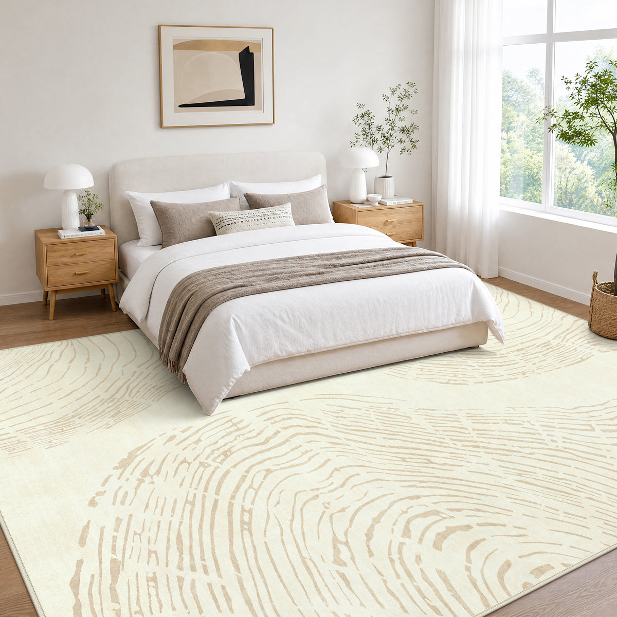 Abstract Machine Washable Area Rug, Soft Boho Minimalist Non-Slip Low Pile Carpet, Oeko-Tex Certified