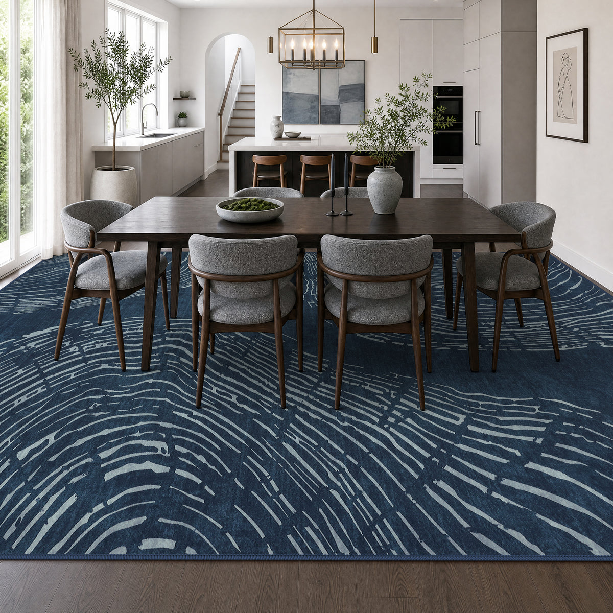 Abstract Machine Washable Area Rug, Soft Boho Minimalist Non-Slip Low Pile Carpet, Oeko-Tex Certified
