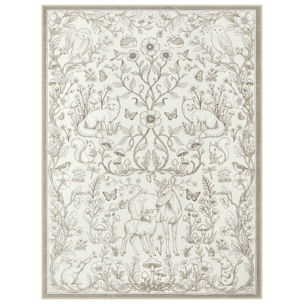 Whimsical Woodland Botanical Area Rug, Soft Low Pile Washable Non Slip Indoor Carpet