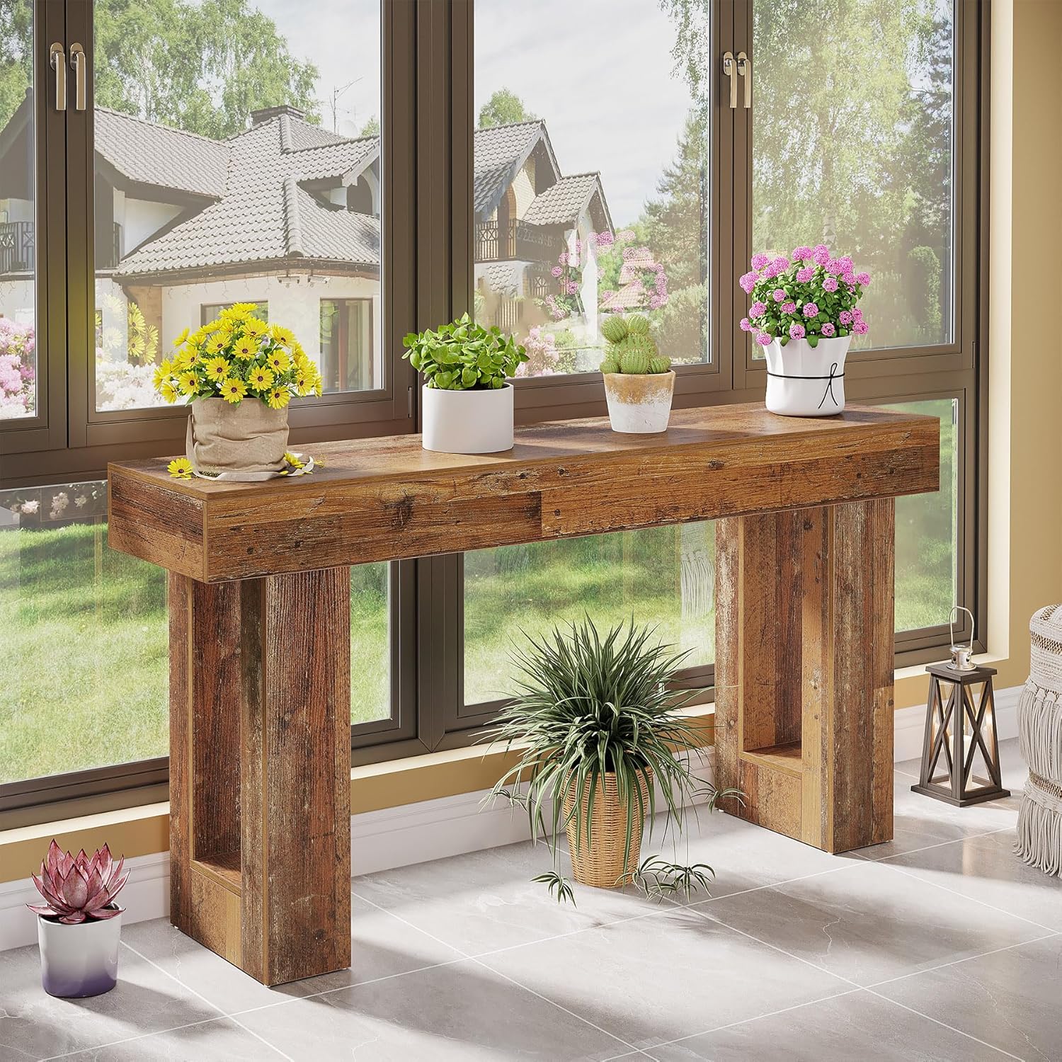 Wooden Sofa Table, 63-Inch Console Table For Entryway