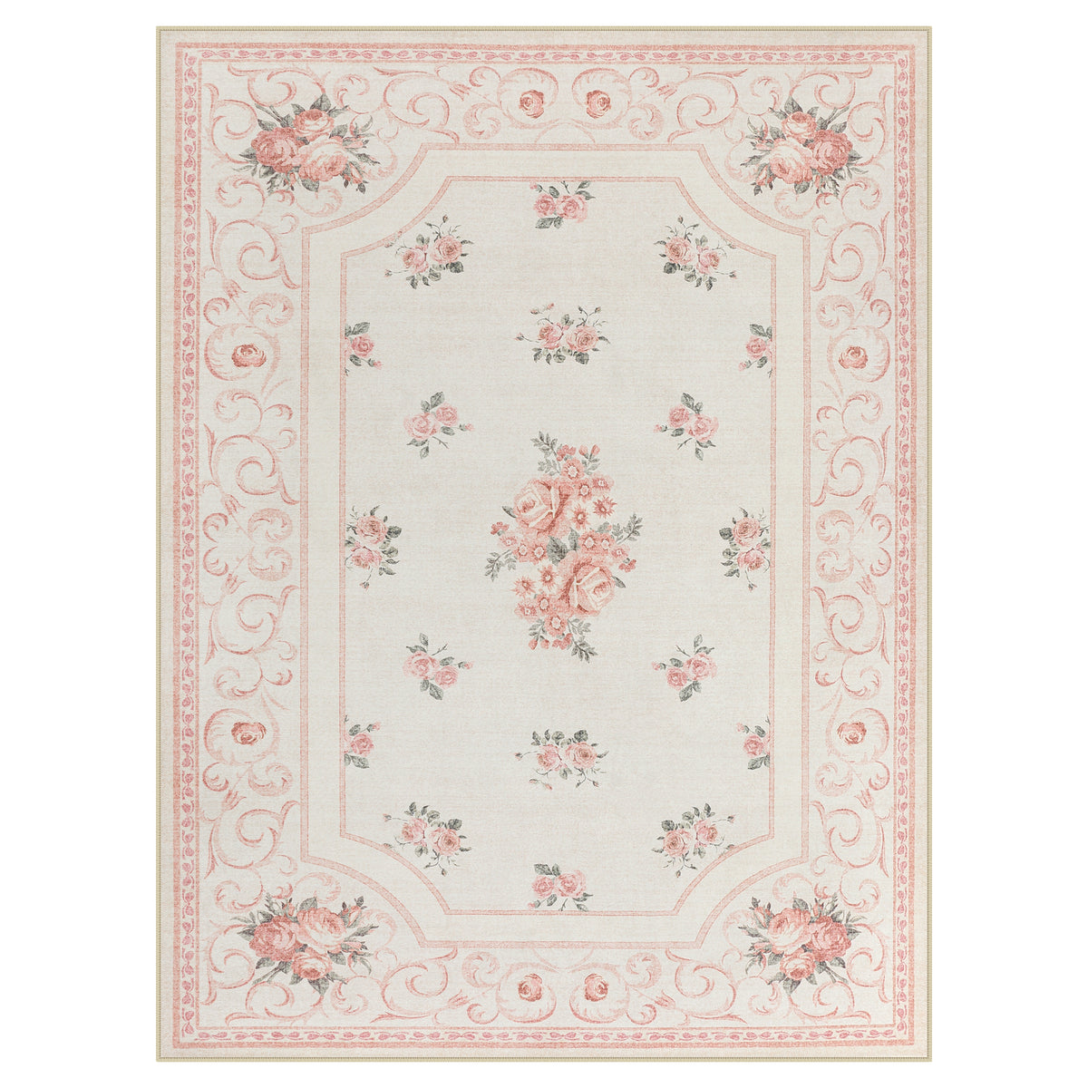Boho Floral Area Rug,Washable Non-Slip Vintage Carpet for Living Room Bedroom