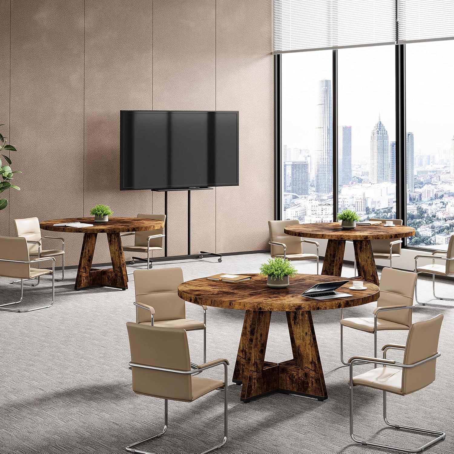 Tribesigns 47-Inch Round Conference Table for 4-6 People, Wooden Base and Thickened Top