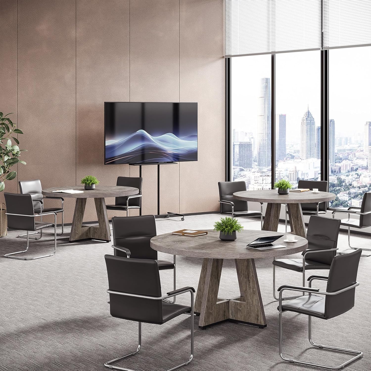 Tribesigns 47-Inch Round Conference Table for 4-6 People, Wooden Base and Thickened Top