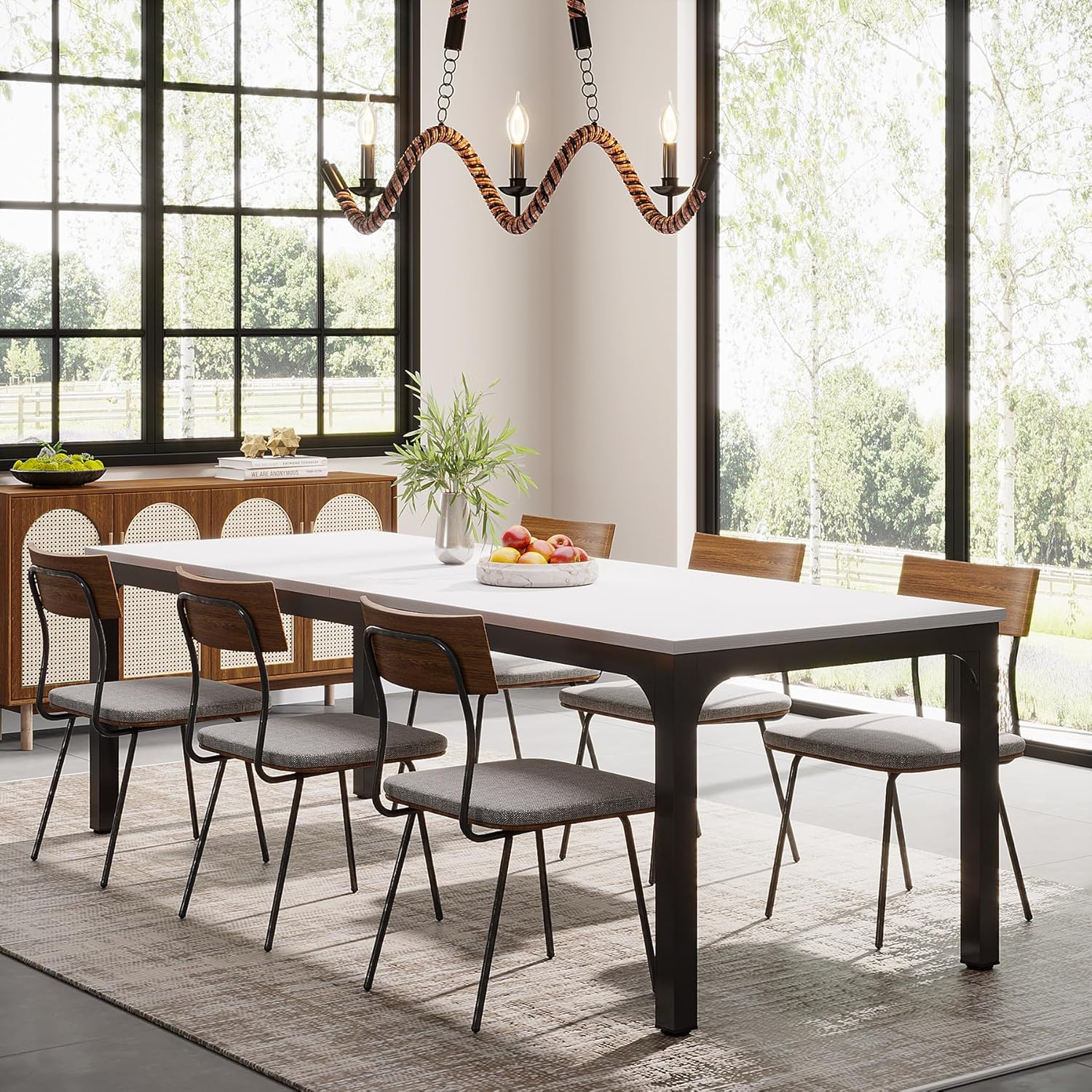 Tribesigns 78.7" Industrial Dining Table, Rustic Rectangular Wood Table with Metal Legs