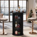 35.4" Round Bar Table, High Top Pub Table with 3-Tier Hidden Storage Shelves