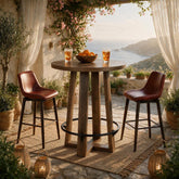 39"H Round Bar Table with Metal Footrest, Bar Height High Top Pub Table, Home Bar Kitchen 3
