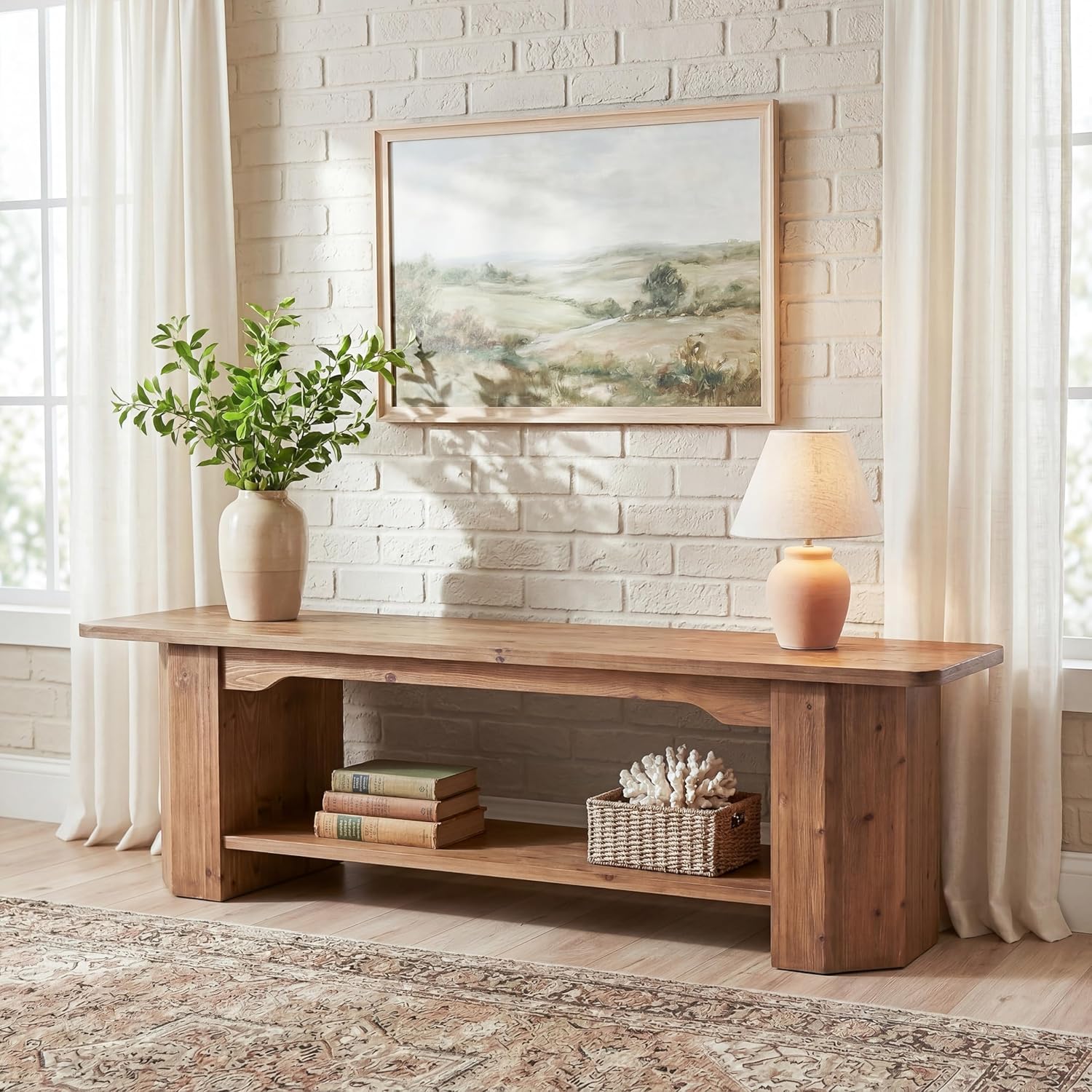 Tribesigns 63" Solid Wood TV Stand, Farmhouse Console for Living Room