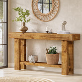 63" Solid Wood Console Table, 2-Tier Narrow Entryway Sofa Table 3