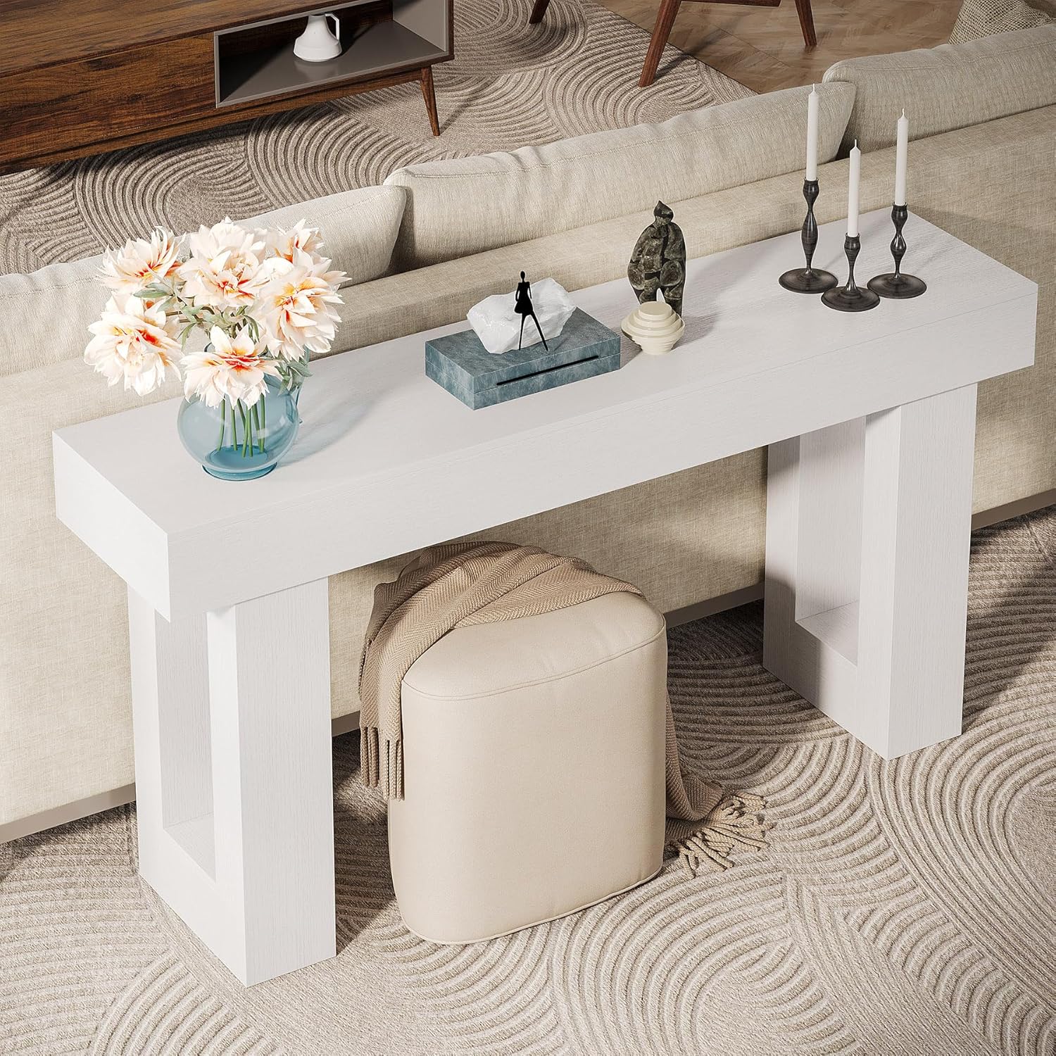 Wooden Sofa Table, 63-Inch Console Table For Entryway