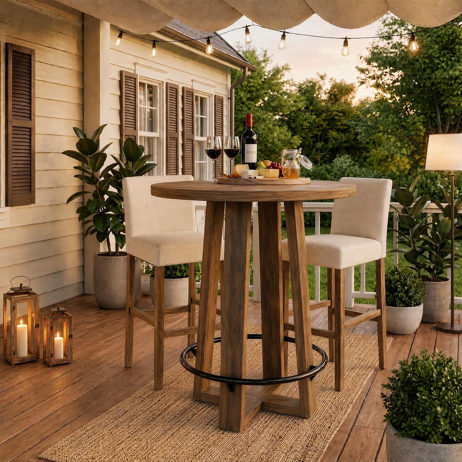 39"H Round Bar Table with Metal Footrest, Bar Height High Top Pub Table, Home Bar Kitchen