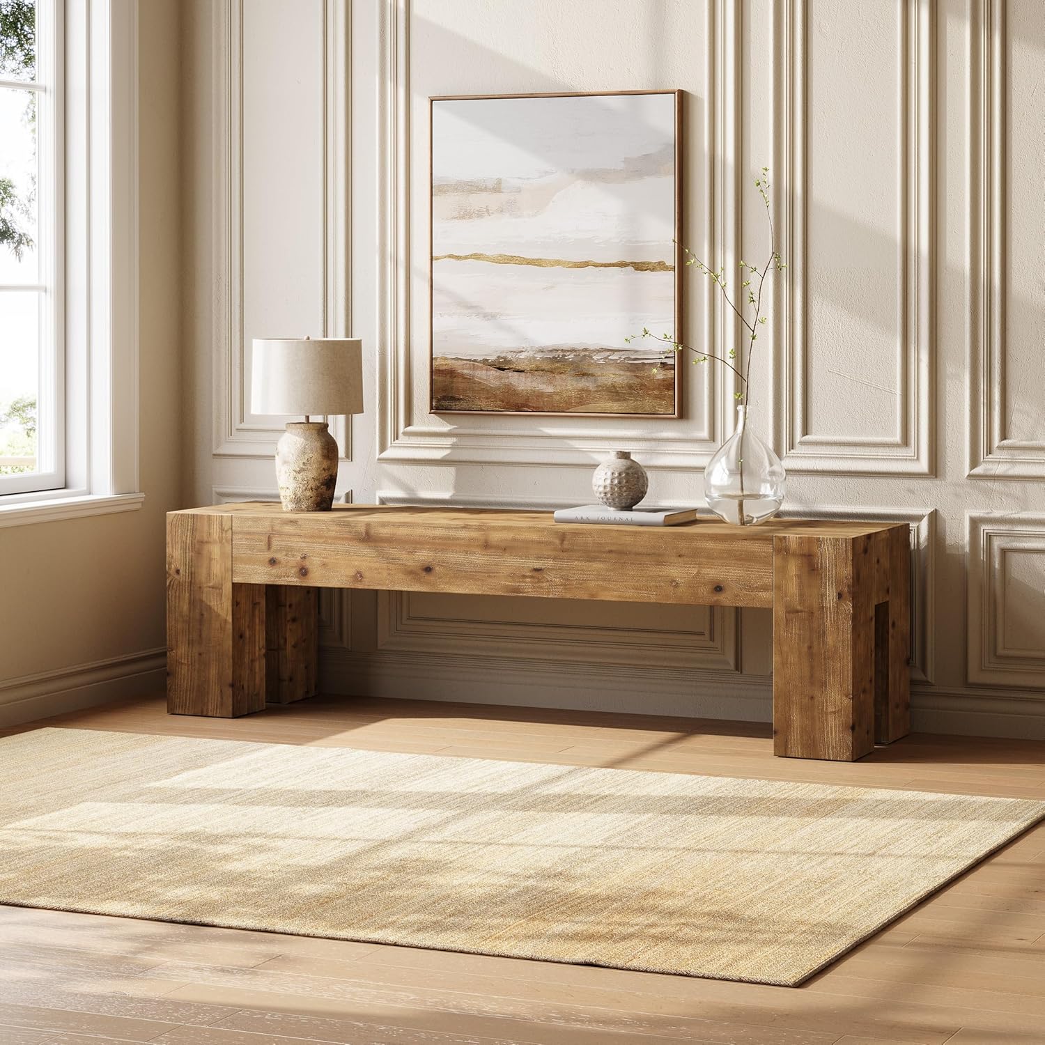 63" Long Dining Bench, Wood Kitchen Table Bench with Sturdy Frame