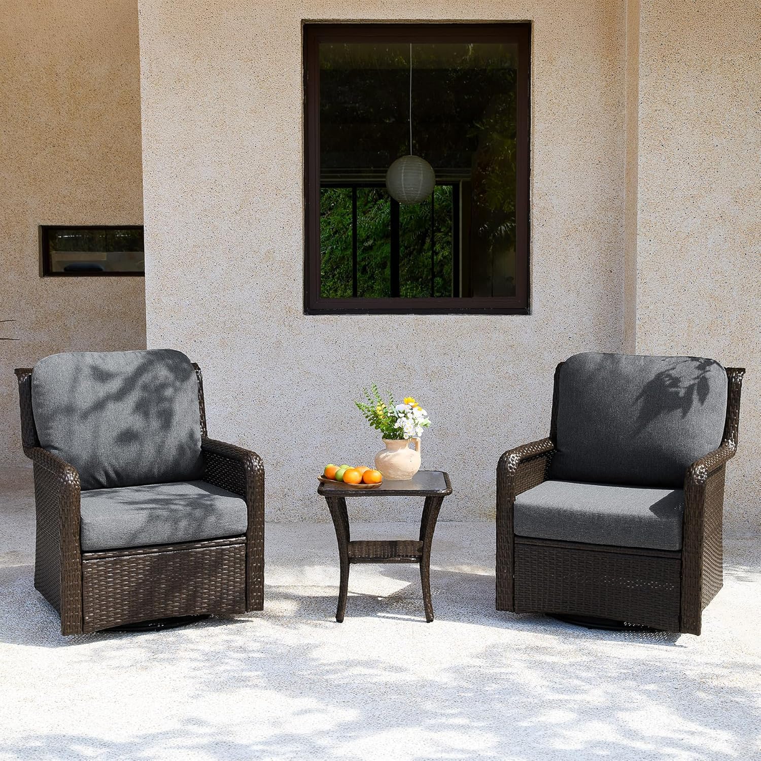 3-Piece Patio Furniture Set, Outdoor Wicker Swivel Chairs Bistro Sets