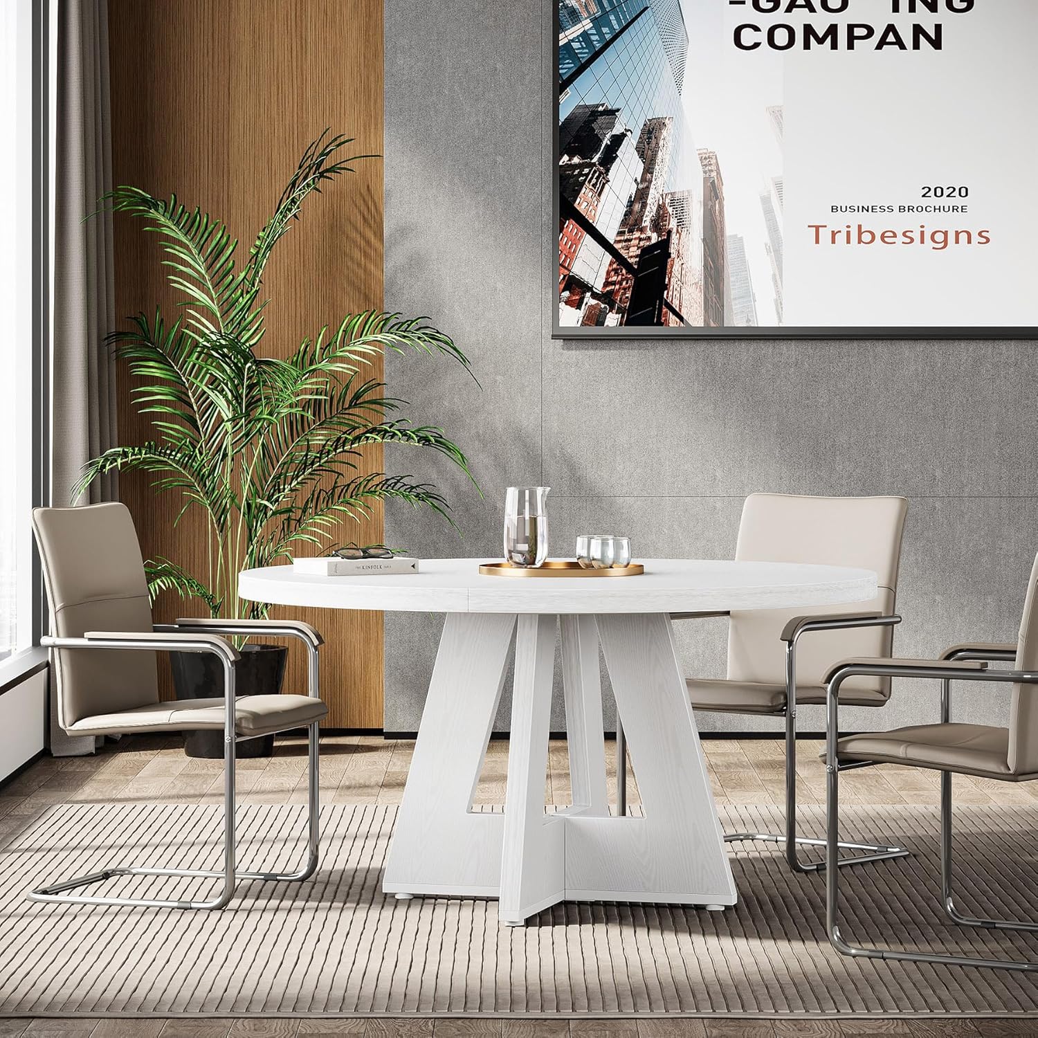 Tribesigns 47-Inch Round Conference Table for 4-6 People, Wooden Base and Thickened Top