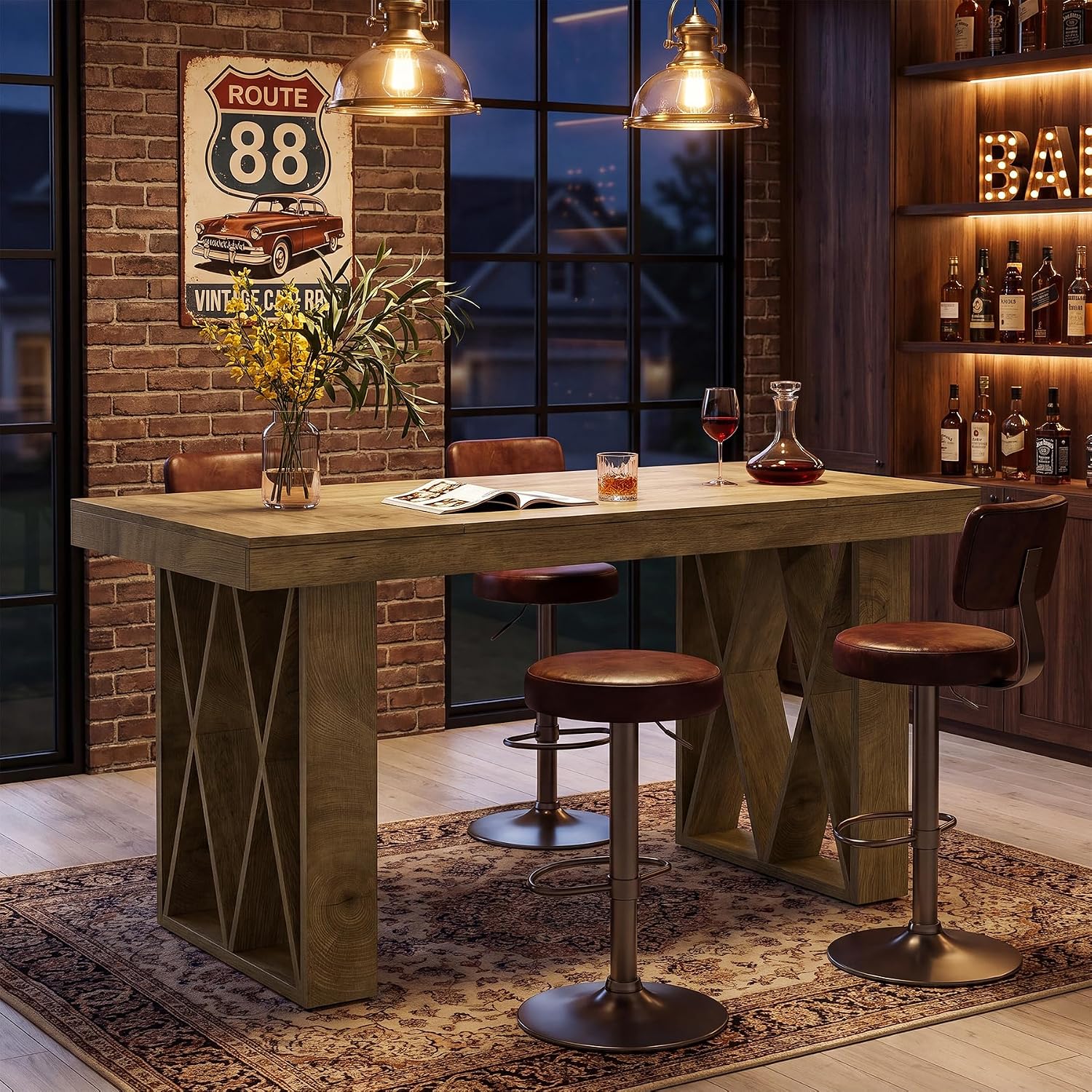 63" Rectangular Bar Table, Farmhouse Counter Height Pub Table