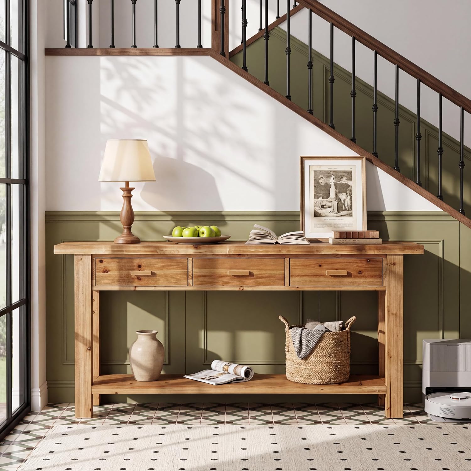 70.9" Solid Wood Console Table, Entryway Table with 3 Drawers For Living Room