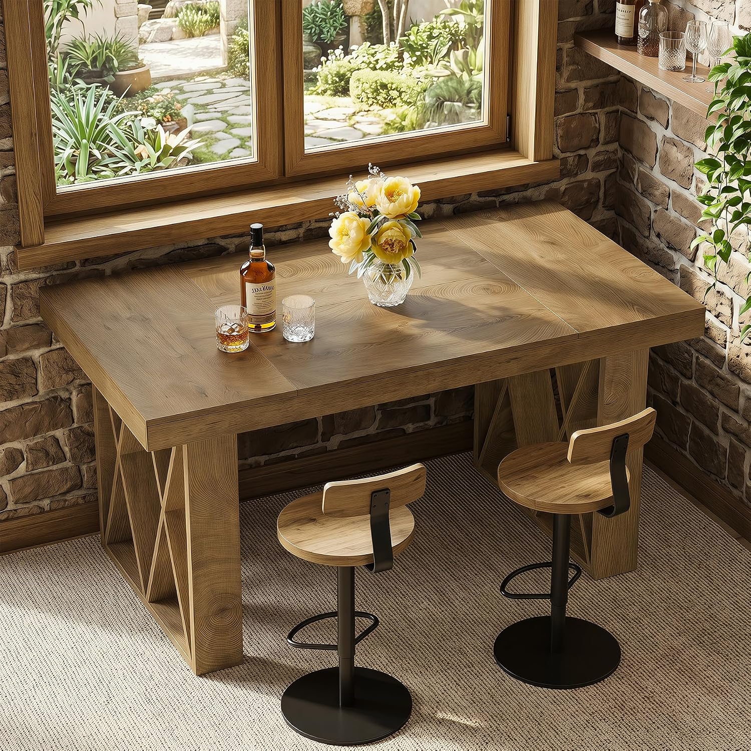 63" Rectangular Bar Table, Farmhouse Counter Height Pub Table