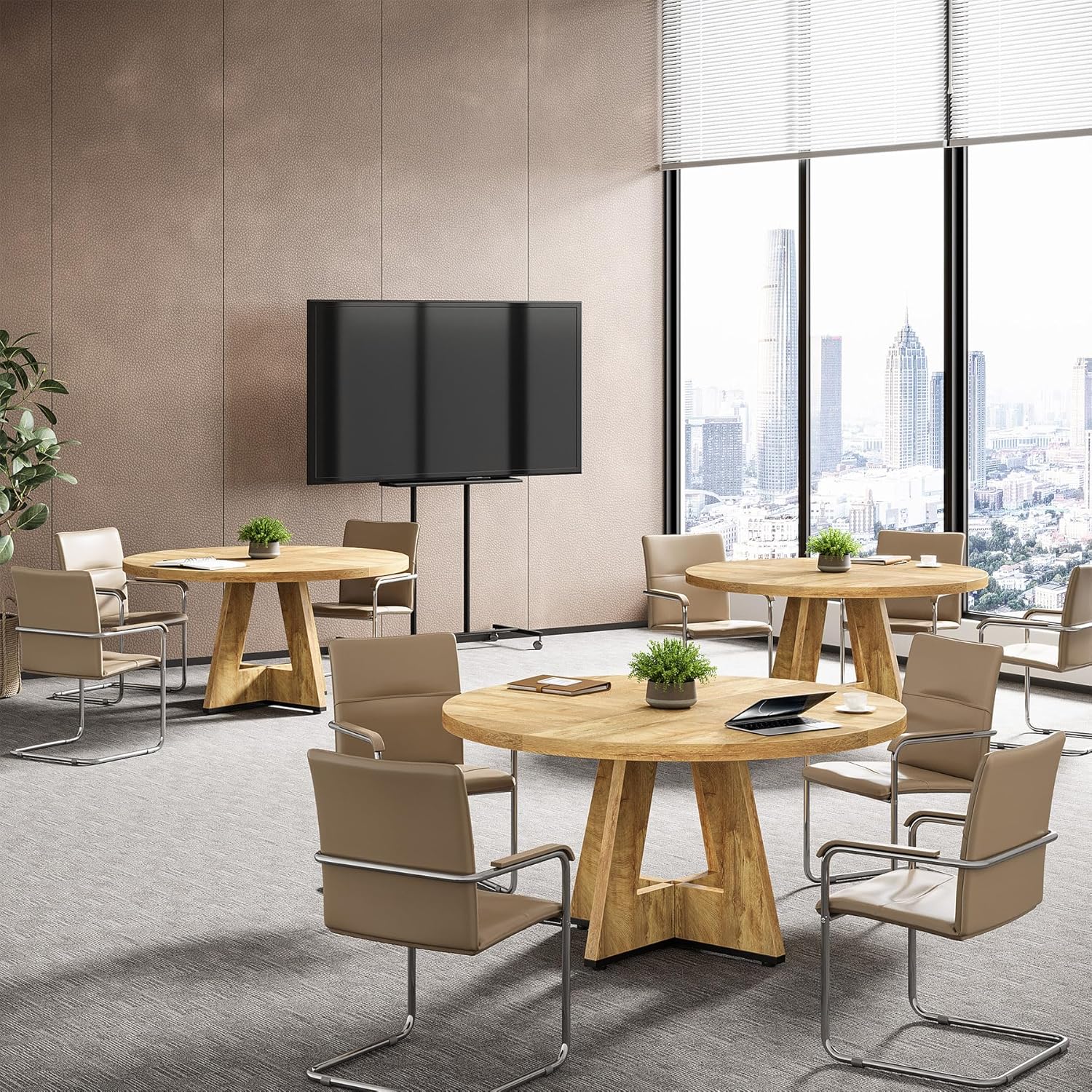 Tribesigns 47-Inch Round Conference Table for 4-6 People, Wooden Base and Thickened Top