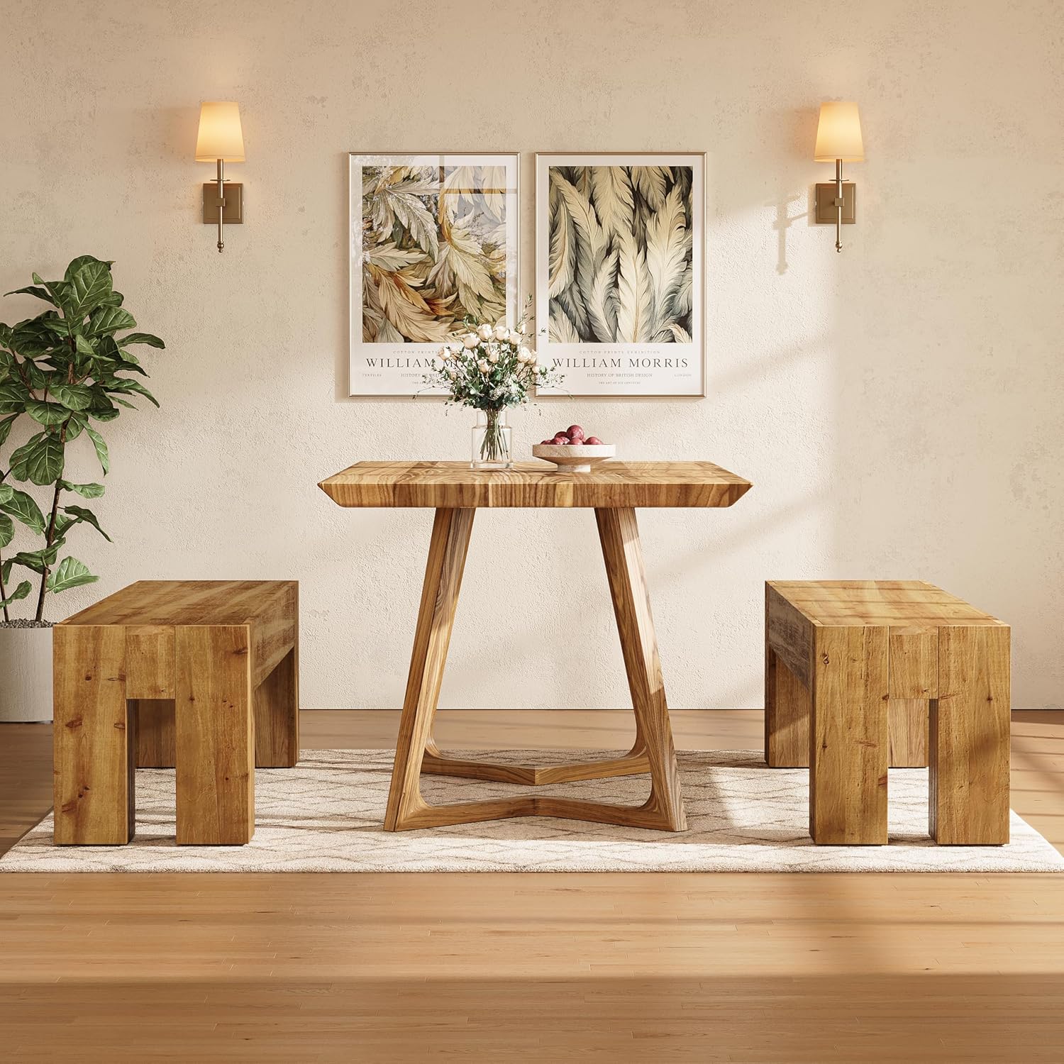 63" Long Dining Bench, Wood Kitchen Table Bench with Sturdy Frame