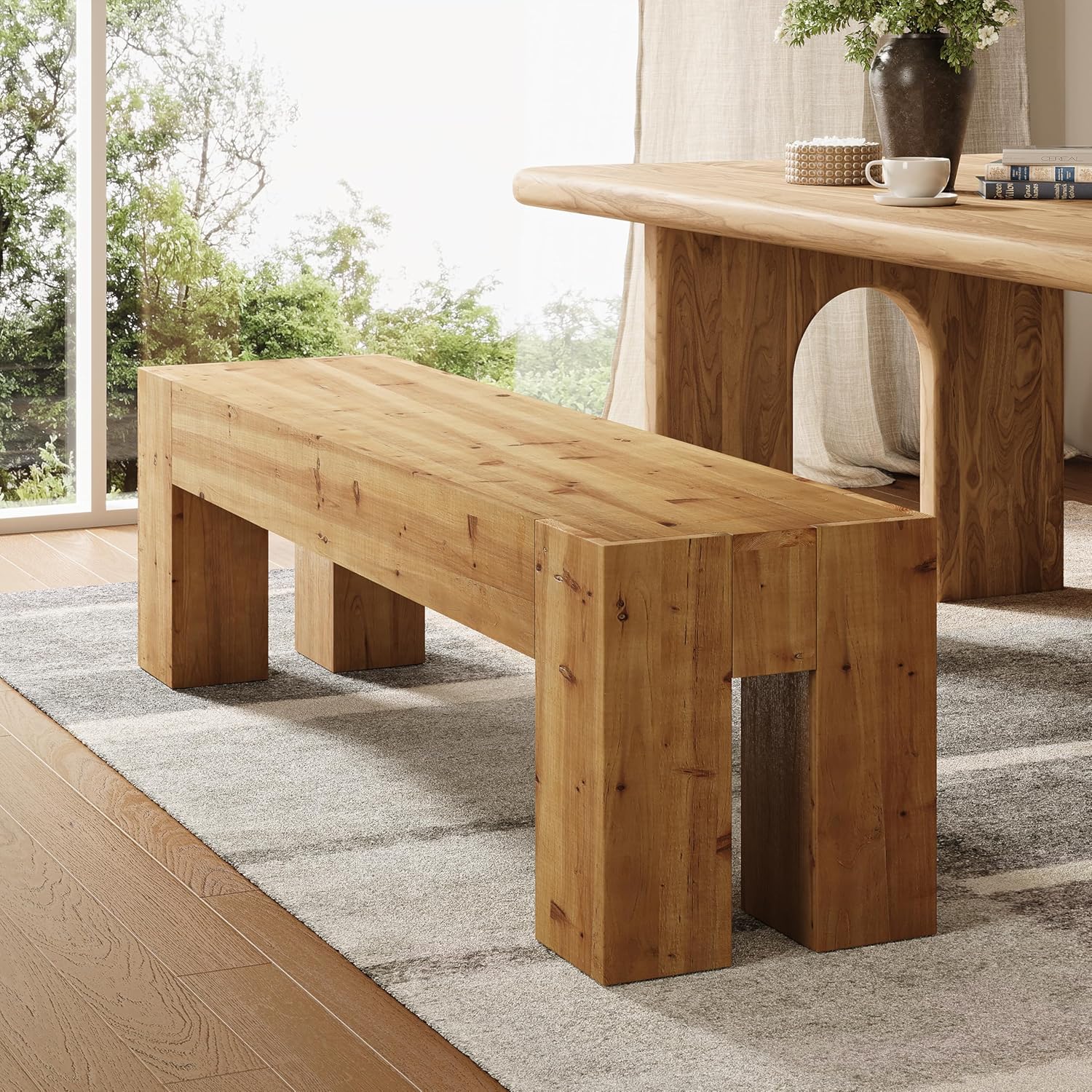 63" Long Dining Bench, Wood Kitchen Table Bench with Sturdy Frame