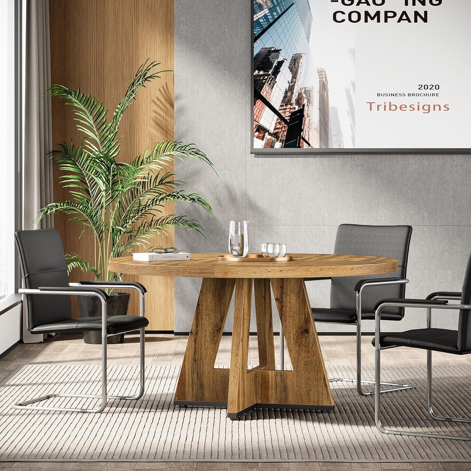 Tribesigns 47-Inch Round Conference Table for 4-6 People, Wooden Base and Thickened Top